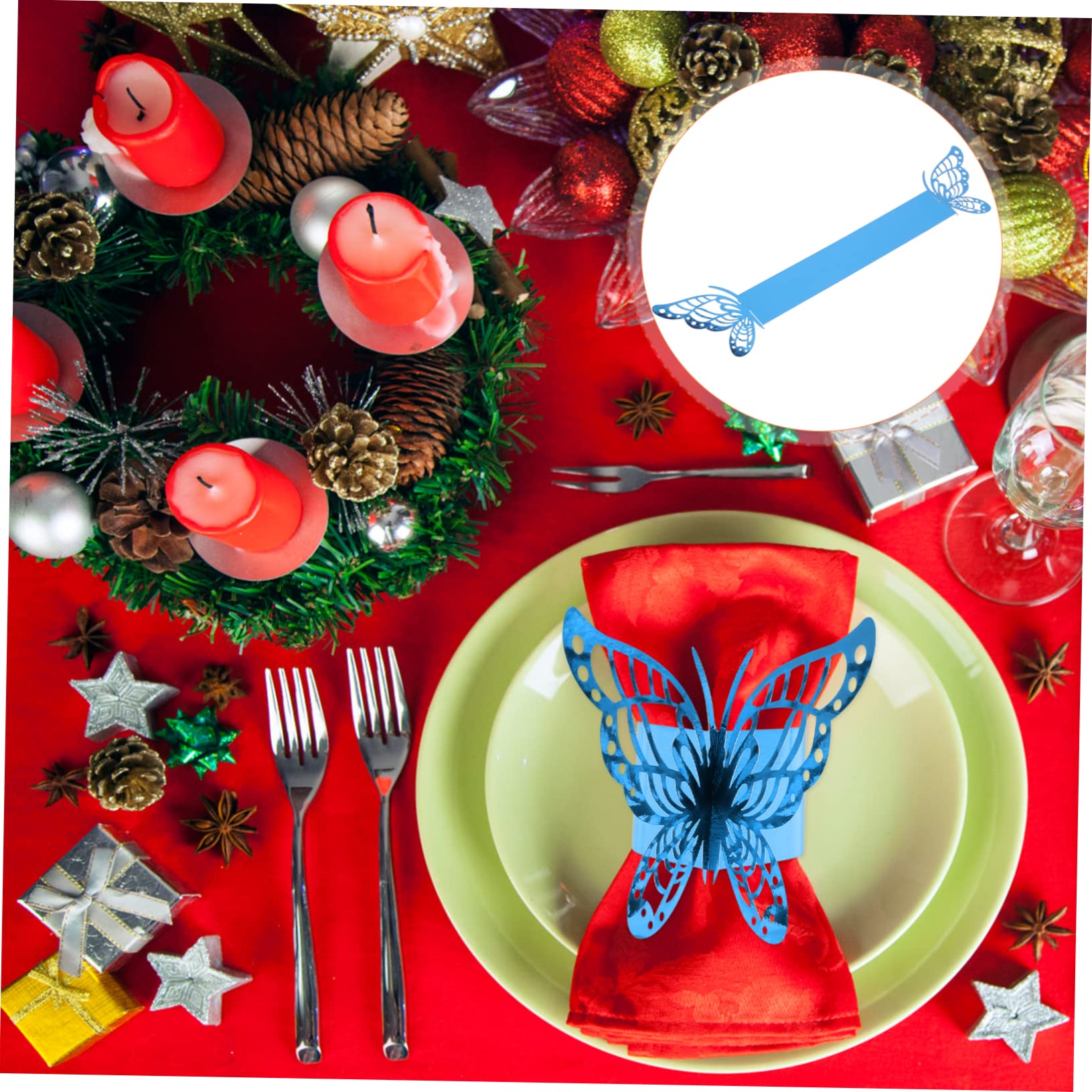 PRETYZOOM 150 STK Butterfly-Serviettenschnalle Dekoration Weihnachten türdeko Weihnachten weihnacjtsdeko dekoweihnachten Schmetterlinge Serviettenring Serviettenringe Perlenpapier Blue