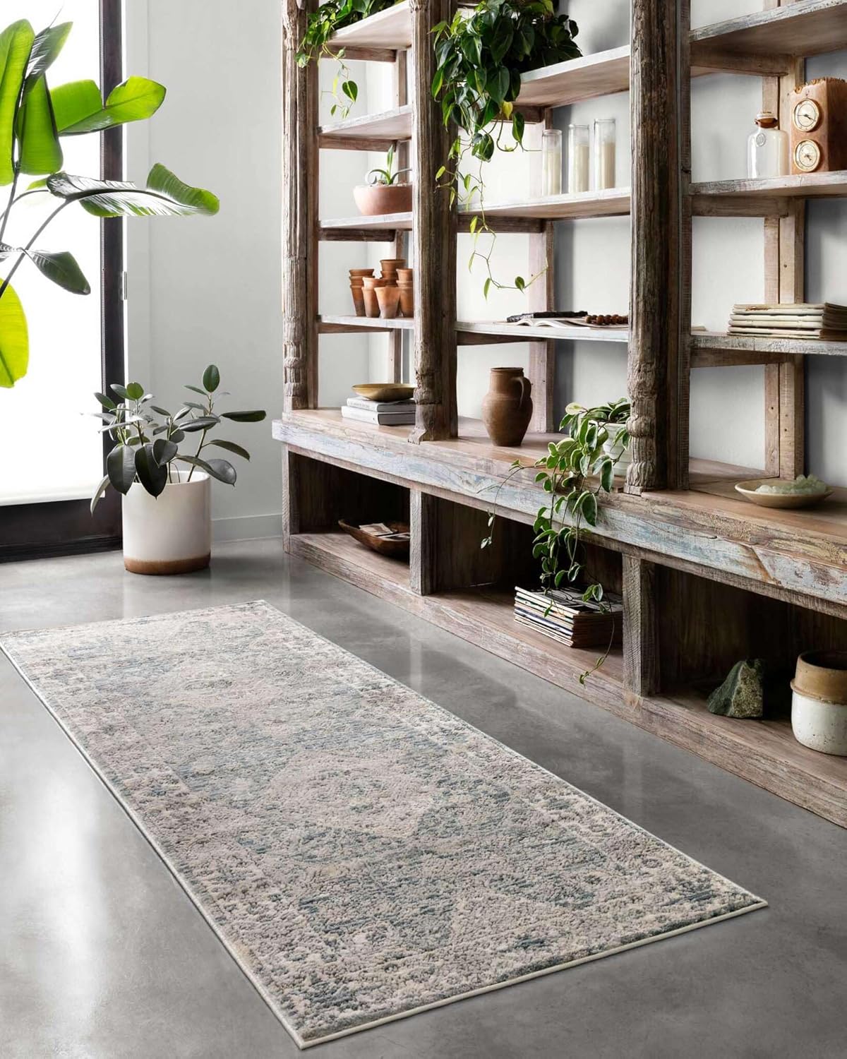 Loloi Teagan Collection TEA-04 Sky/Natural 2'-8" x 13' Runner Rug, Large, Soft Neutral Rug, High-Traffic for Living Room, Bedroom, Home Office, Dining Area