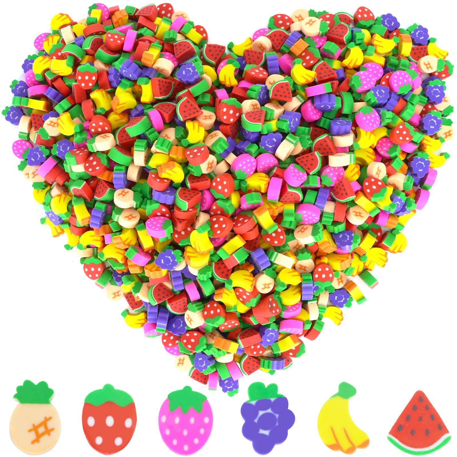 PRALB 1000pcs Mini Cute Erasers, Assorted Fruit Designs Erasers for Homework Rewards, Party Favors, and Art Supplies