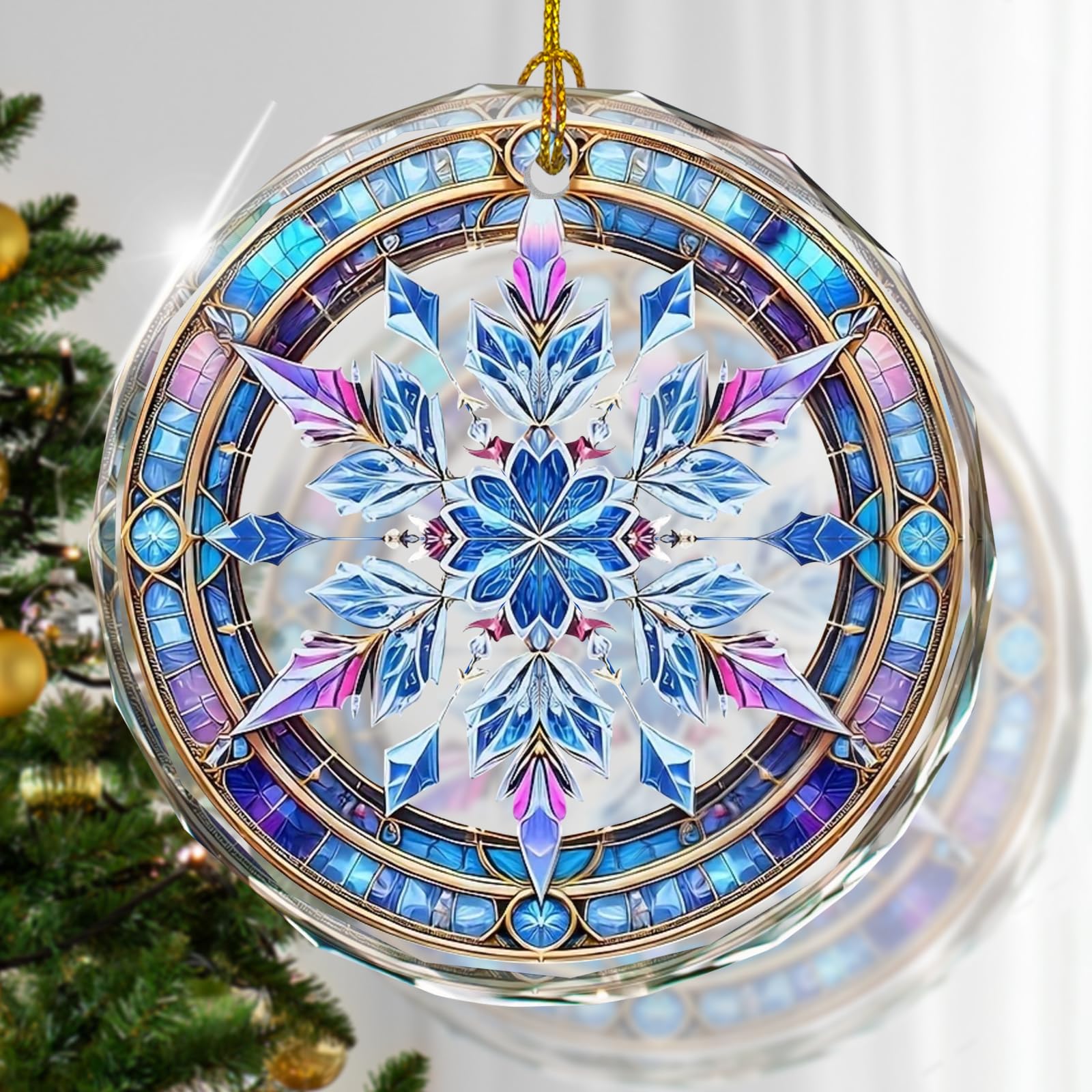 Stained Glass Snowflake Ornament, Snowflake Christmas Tree Ornaments, Gift Exchange Idea