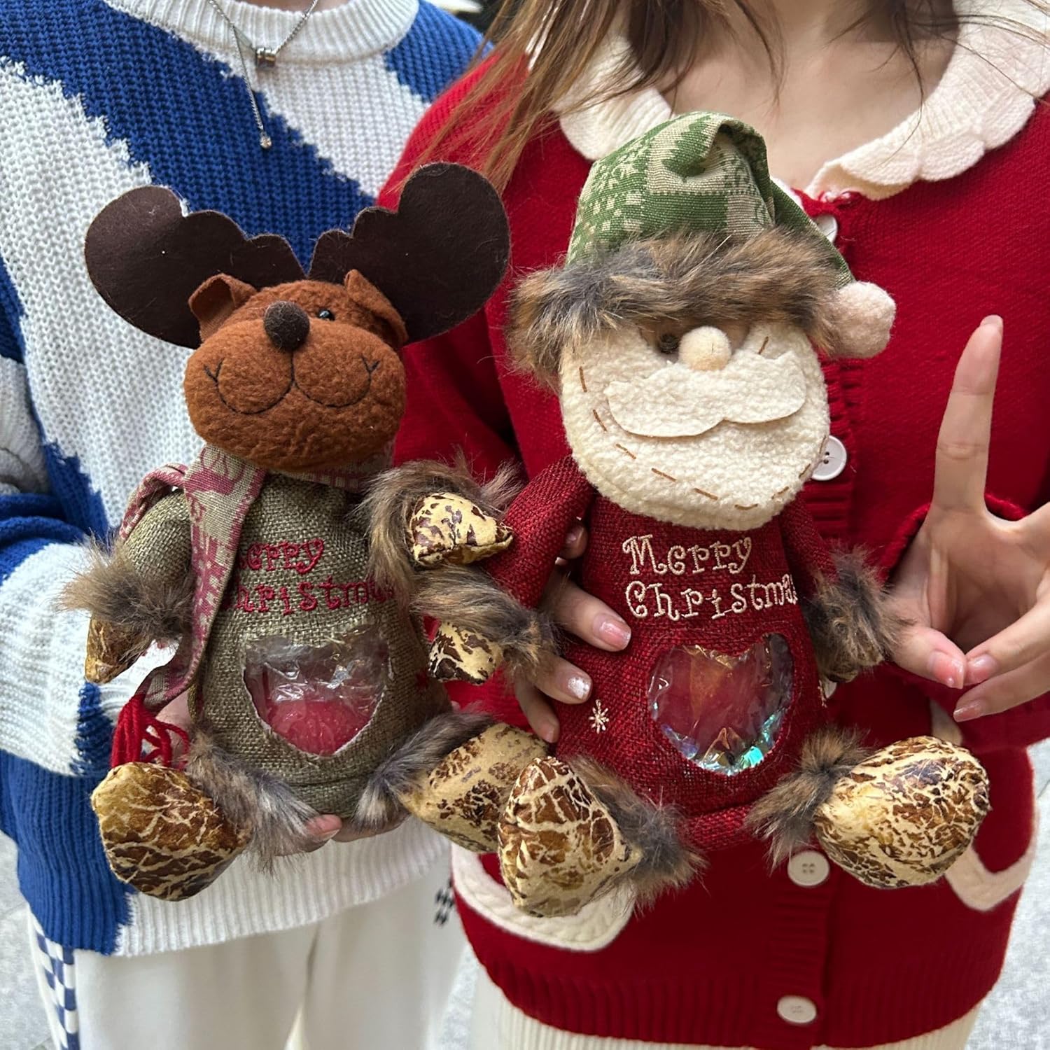 SRGSTR Christmas Gift Bags Zipper Design,3D Christmas Candy Doll Bag,Felt Apples Fabric Gift Bag Snowman,Santa Claus and Elk (6PCS)