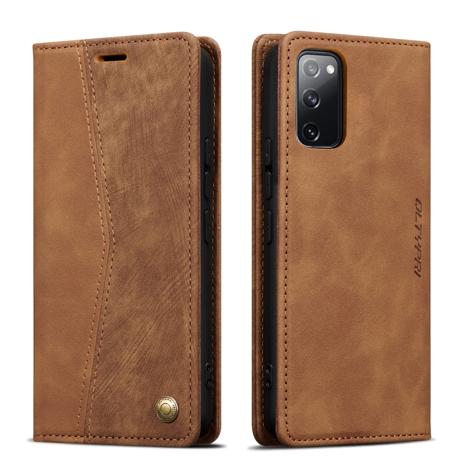QLTYPRI Wallet Case for Samsung Galaxy S20 FE, Vintage PU Leather Folio Case with Card Slots Kickstand Magnetic Closure Shockproof Flip Phone Cover for Samsung Galaxy S20 FE - Retro Brown