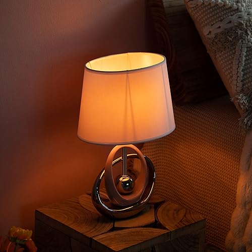 Miniatura 7 de Quickway Imports Lámparas de mesa de diseño, lámpara de mesa decorativa de cerámica de 16 pulgadas, con soporte circular reflectante plateado y rosa