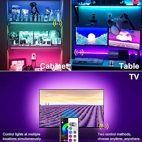 Vista 4 de maylit Tira de luces LED, retroiluminación LED de televisión de 8.2 pies para TV de 40 a 60 pulgadas, control Bluetooth, sincronización con música
