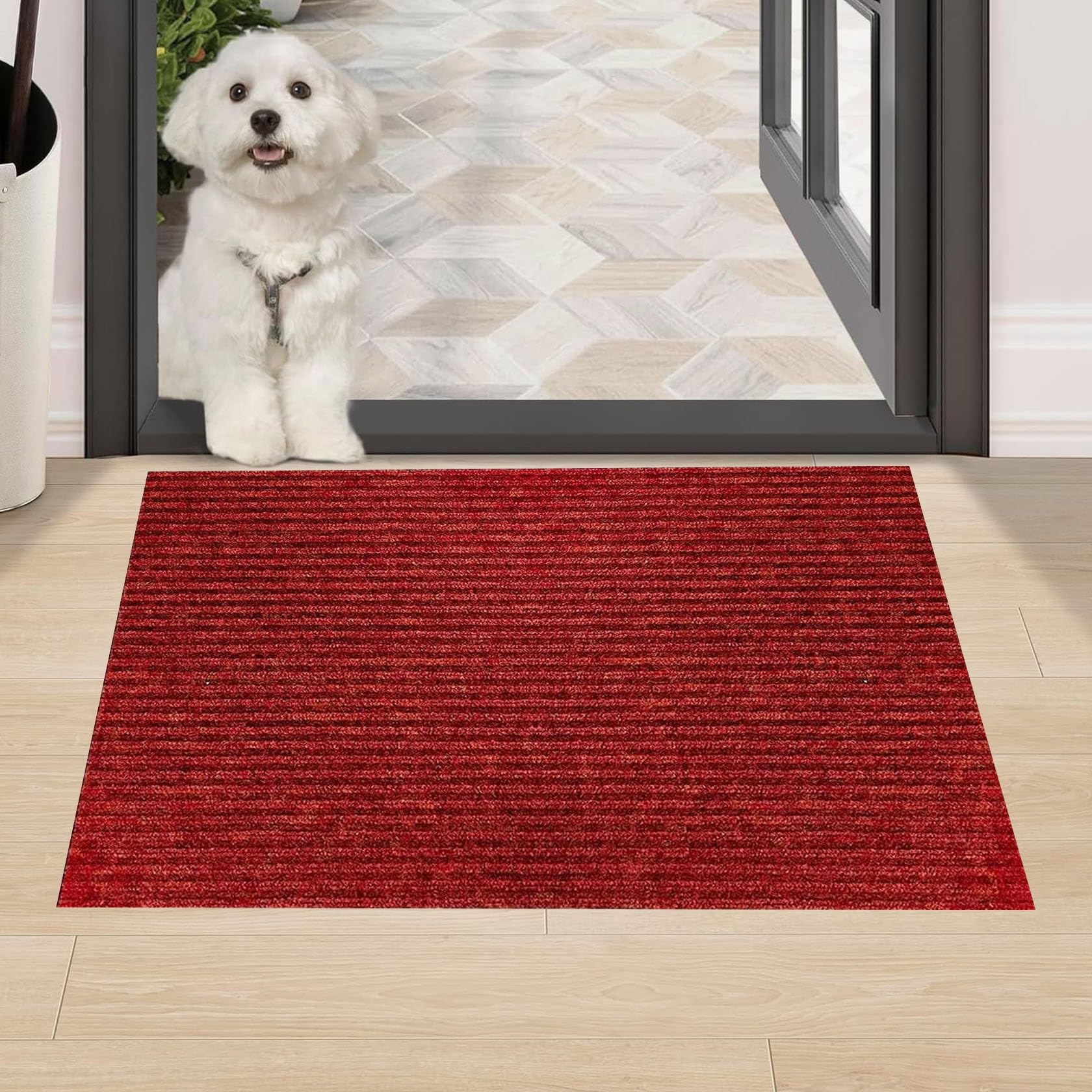 Paillasson antidérapant et lavable 68 x 95 cm – Tapis d'entrée intérieur et extérieur pour patio avant et arrière – Caoutchouc – Design élégant rouge
