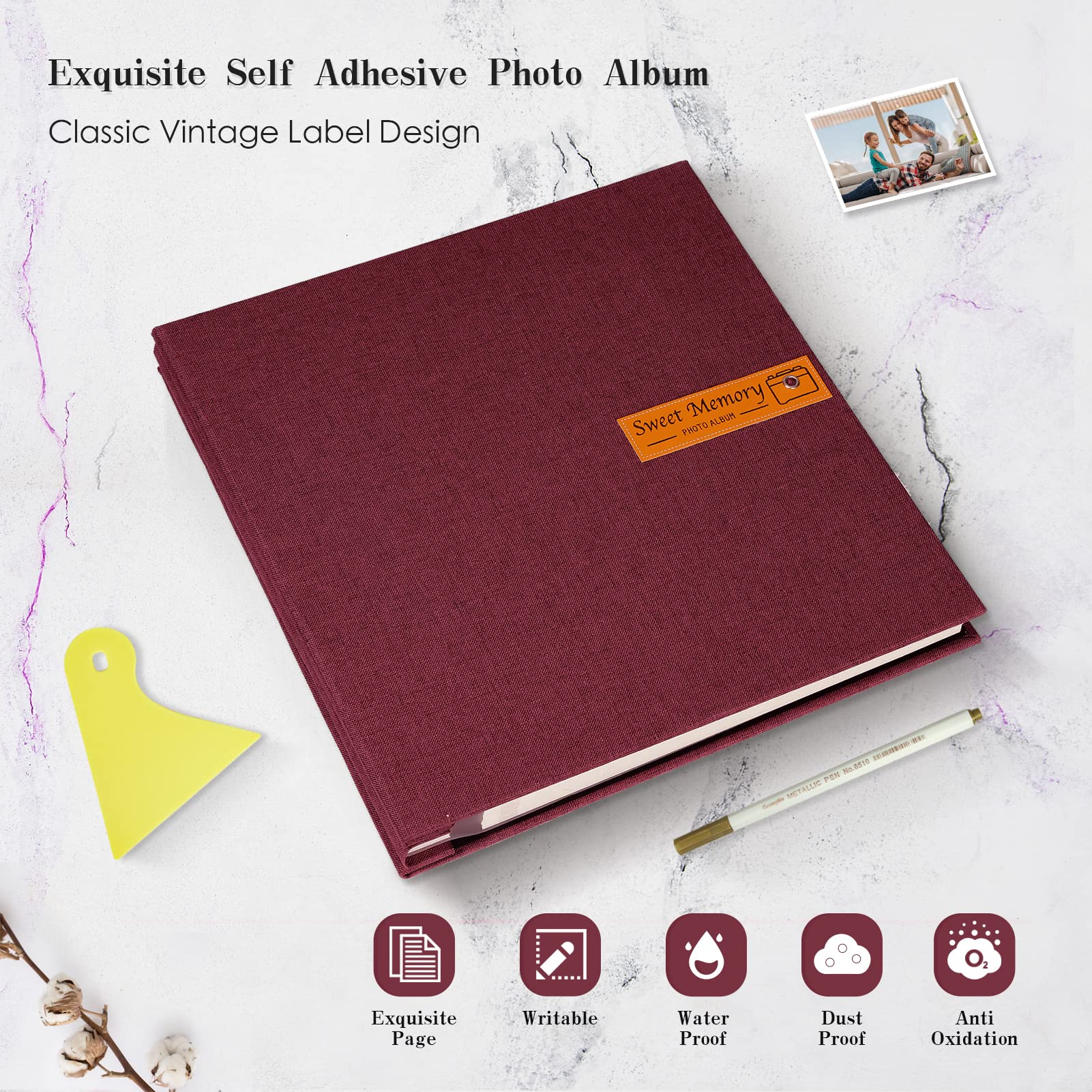 Spbapr Duży album na zdjęcia, samoprzylepny, magnetyczny album do scrapbookingu, album do scrapbookingu, na zdjęcia 4 x 6, 5 x 7, 8 x 10, 40 stron, lniana okładka, książka pamiątkowa na ślub, rodzinę