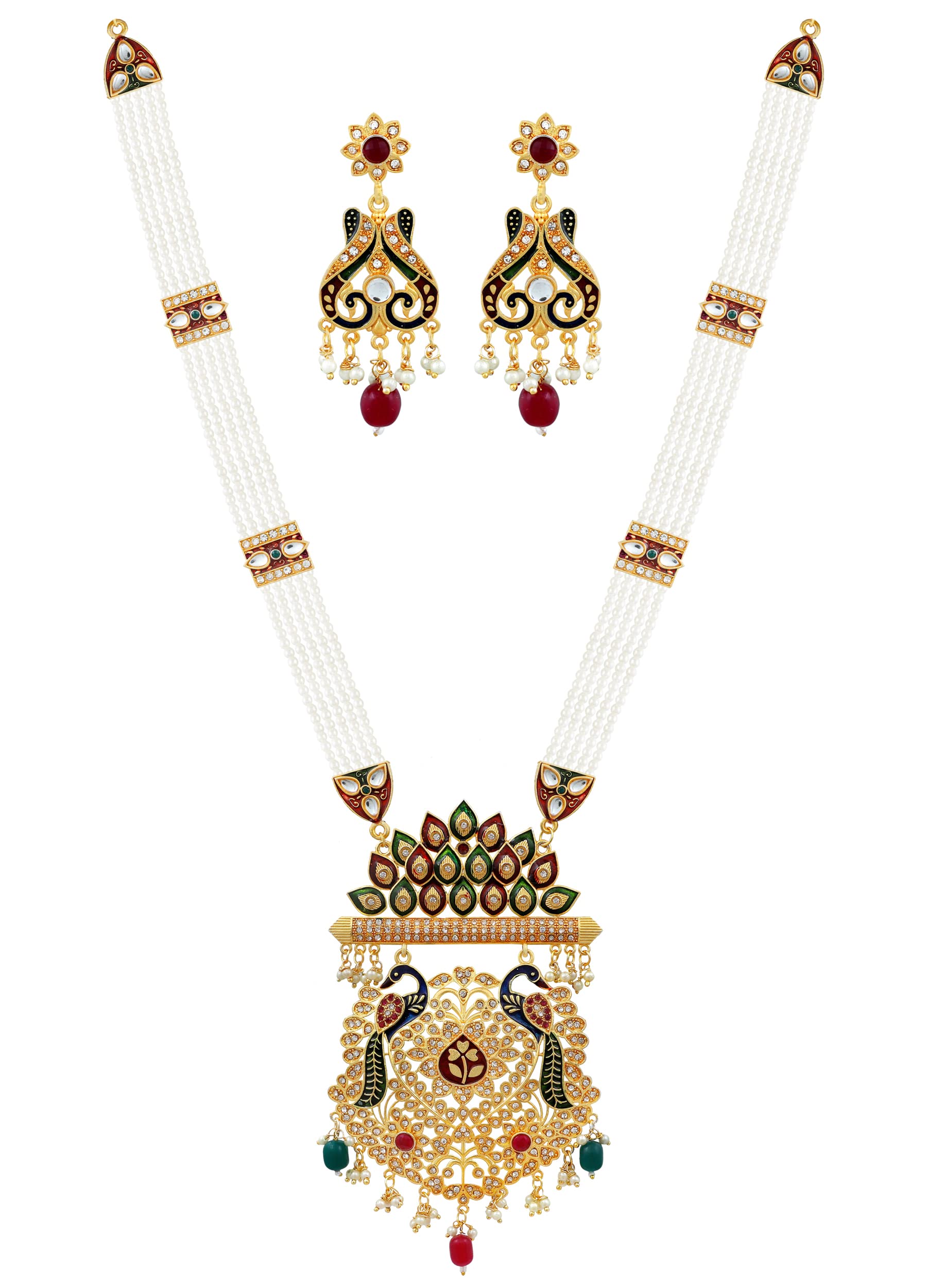 Mansiyaorange Peacock Pearl A D Golden Long Necklace/Jwelery/jwellery/jualry Necklace Jewelry Set For Women