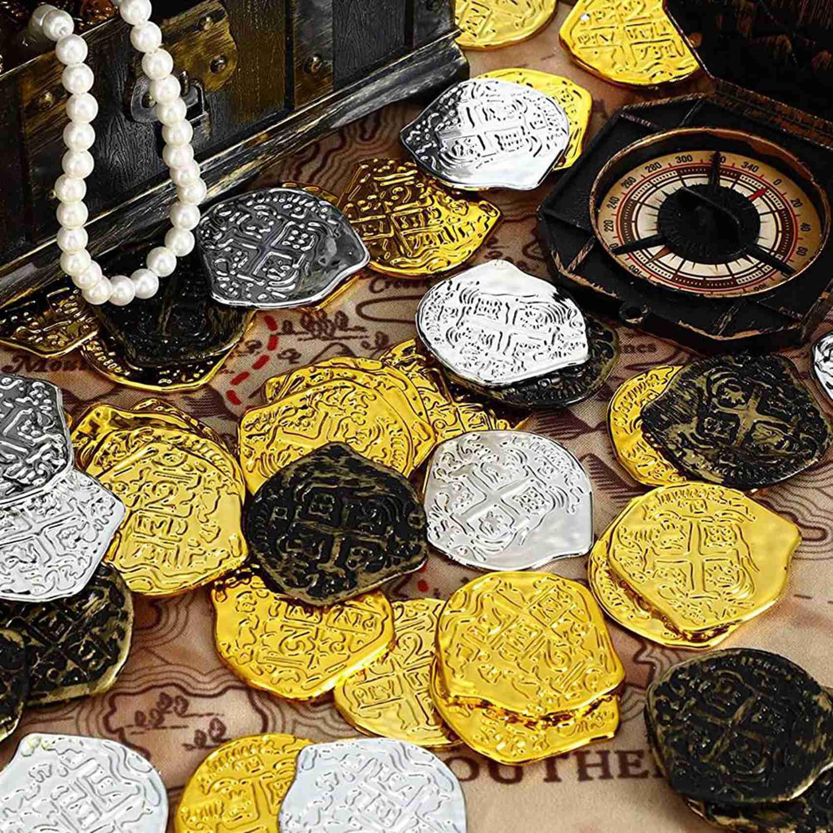 1200 Piezas de Monedas de de Plástico Monedas Piratas Niños Juegan Monedas para Fiesta Pirata Cofre del Juegos Fichas Juguetes Cosplay