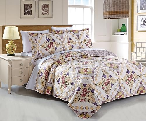 DaDa Bedding Collection - Juego de elegante colcha de parches Enchanted Breeze, diseño floral victoriano, color azul claro y blanco, 2 a 3 piezas,