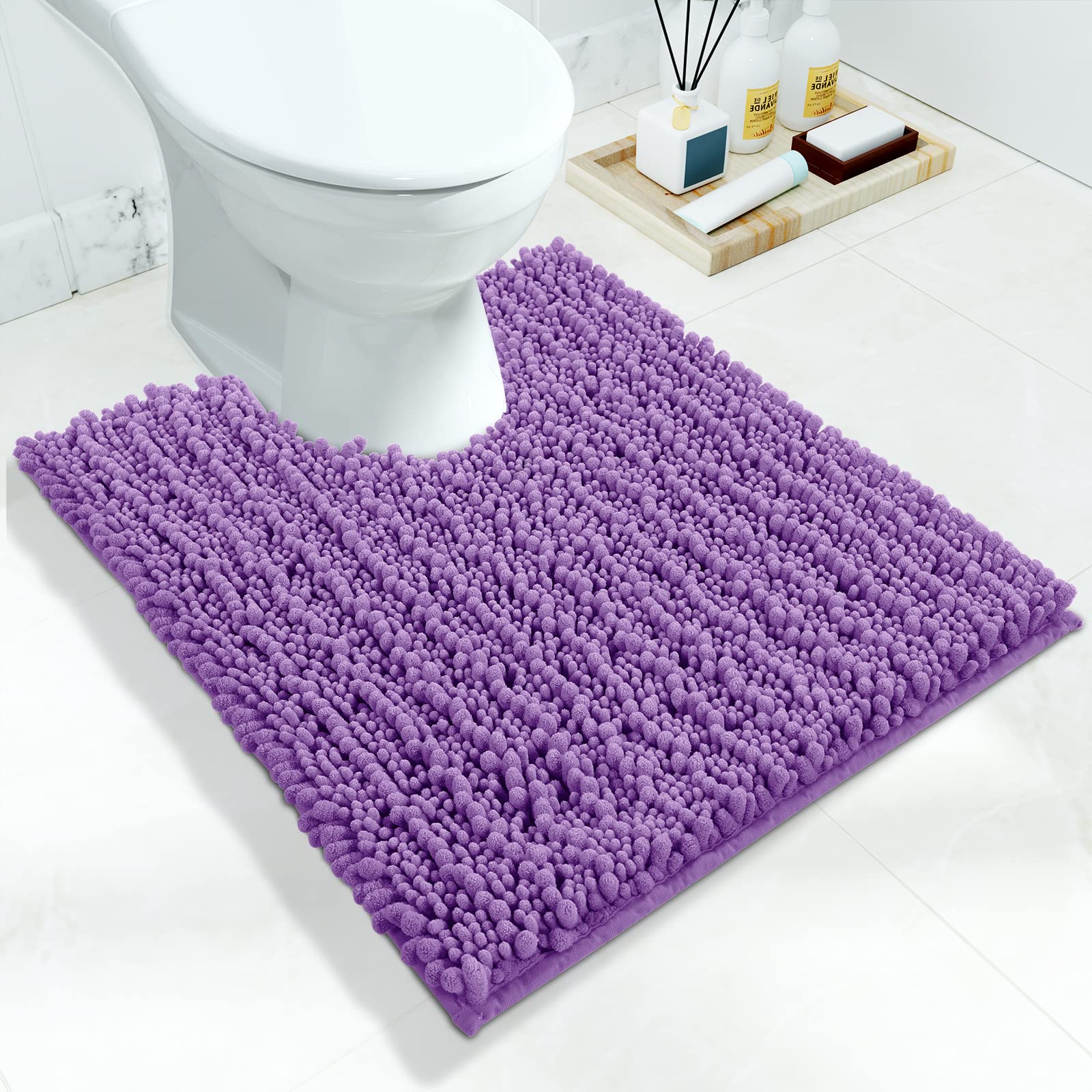 Yimobra Alfombrilla de baño de Chenilla con Forma de U para baño, máxima absorción, Suave y acogedora, Secado rápido, Antideslizante, Lavable a máquina, 24.4 x 20.4 Pulgadas