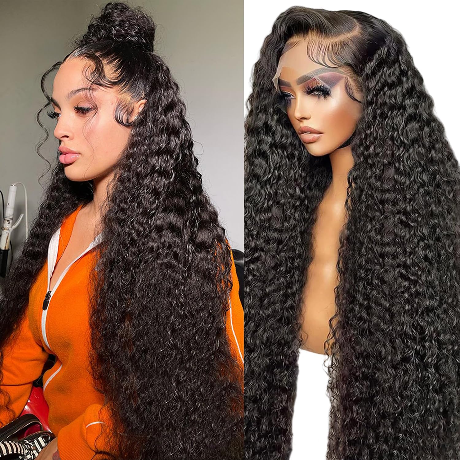 GCTGCT Water Wave Lace Front Wigs Human Hair 200 Density 13x6 HD Transparent Water Wave Lace Front Wigs Pre Plucked Water Wave Wig Glueless Curly