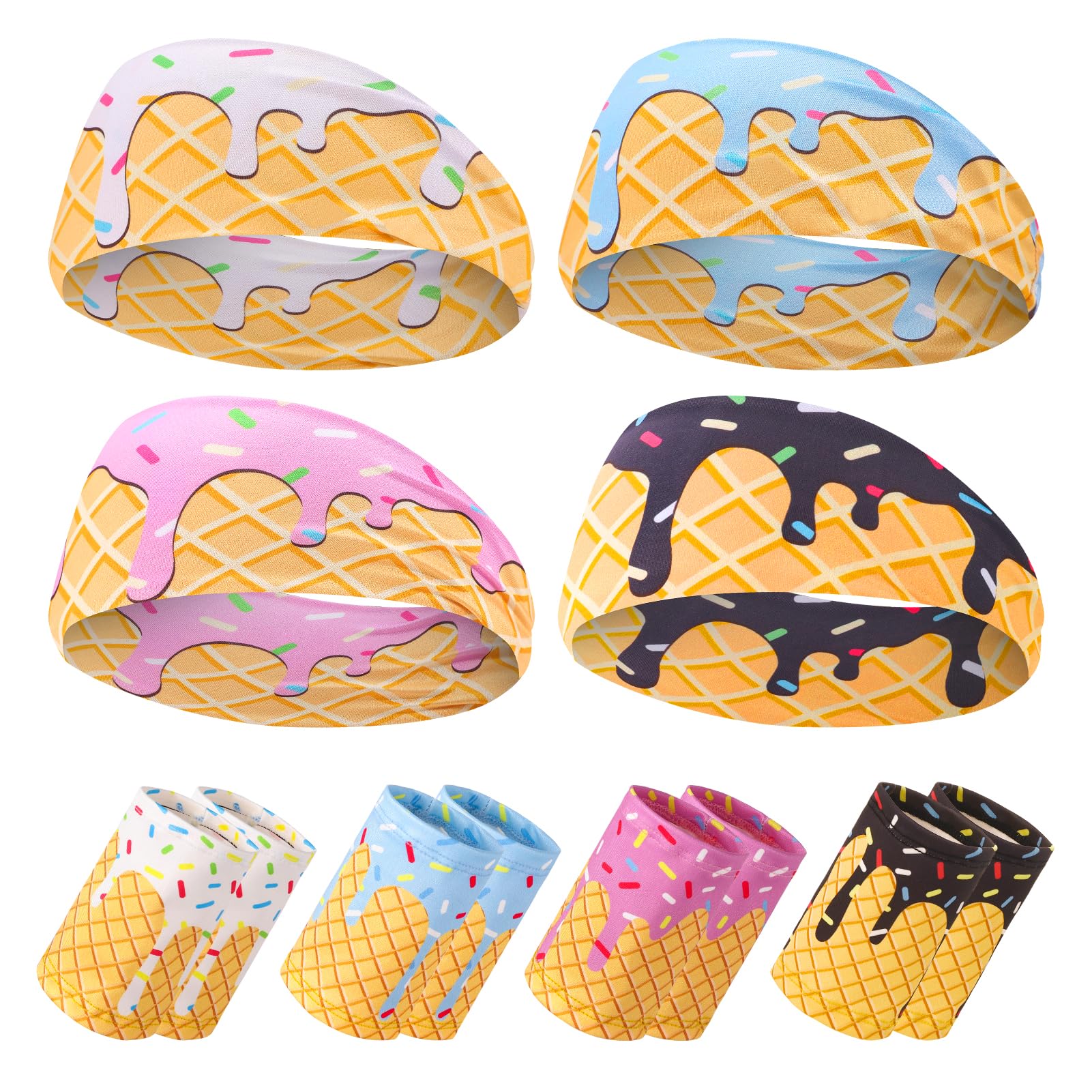 Ice Cream Baseball Headbands and Wristbands | Sports Elastic Sweatbands for Youth Teen Women Men Athletes Football Basketball Running Gym Party Favors