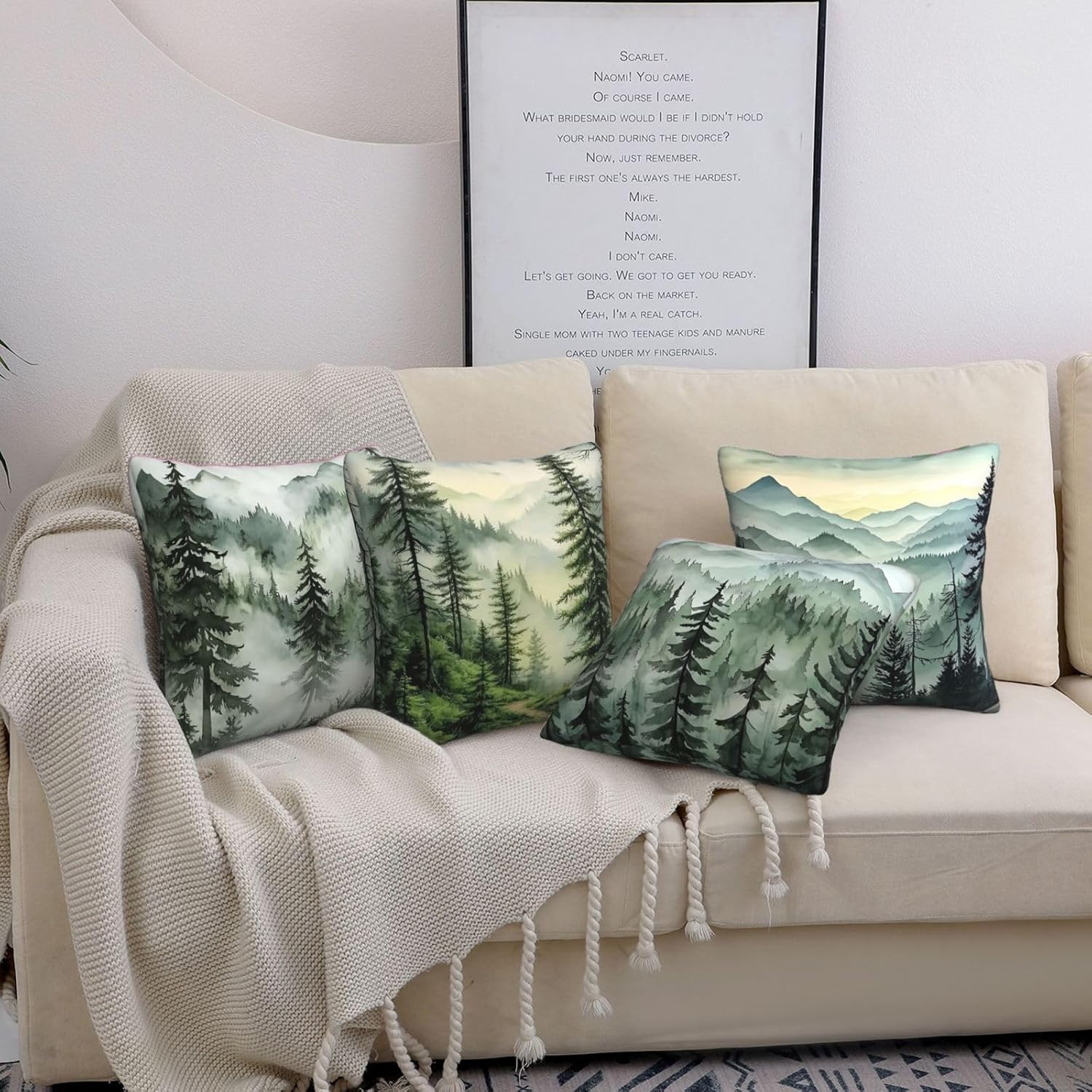 4 PCS Throw Pillow Covers 18x18 Inch, Foggy Mountains Forest Cushion Cases Home Decorations For Couch Sofa Living Room