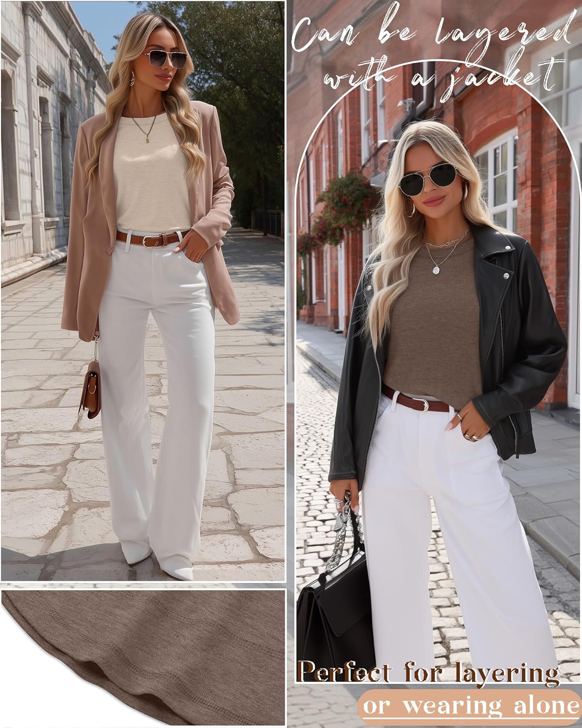 Riyiper 2 Pack Women's Crew Neck Sweatshirts, Cotton Long Sleeve Casual Shirts Loose Fit Tunic Tops Plain Basic Pullover Tees - Image 2