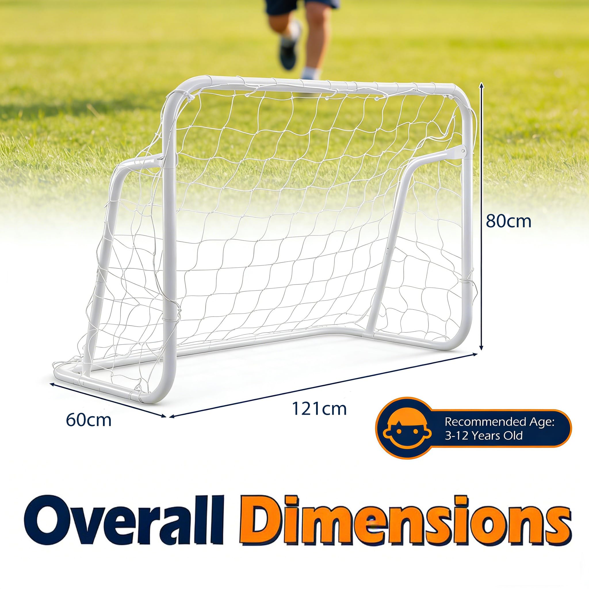 LIFEZEAL Porta da Calcio per Bambini, 121 × 60 × 80 cm, Porta da Calcio per Giardino in Metallo con Chiodi per Fissaggio al Terreno, Accessori per Allenamento e Regalo