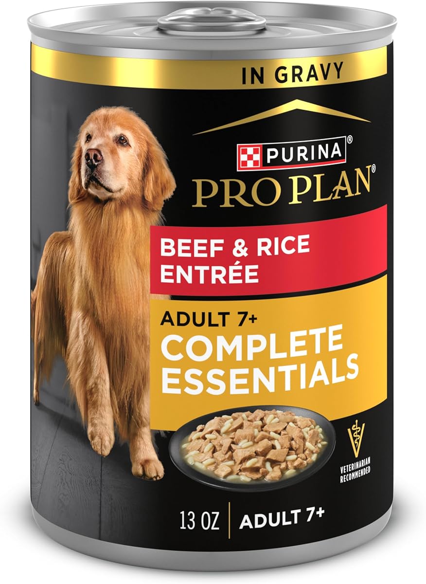 Purina Pro Plan Senior Alimento húmedo para perros, 7 Plus, carne de res y arroz, (12) 13 oz