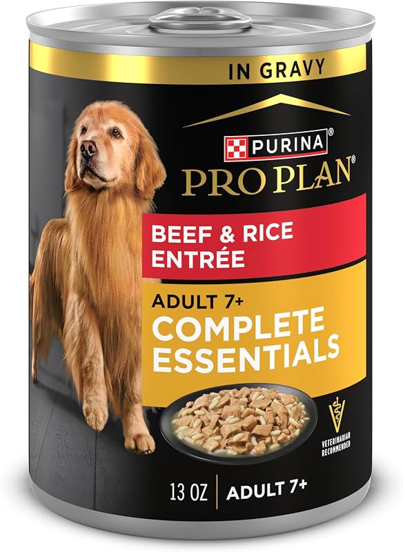 Purina Pro Plan Senior Alimento húmedo para perros, 7 Plus, carne de res y arroz, (12) 13 oz