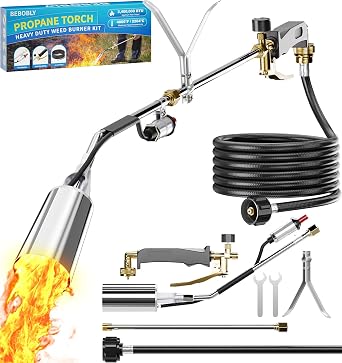 BEBOBLY Propane Torch Weed Burner, High Output with QCC 12 FT Hose, Weed Torch 2,400,000 BTU Fire Weeder, Heavy Duty Blow Torch FireThrower Gun with Self Igniter for Weeding BBQ Asphalt Snow Melting