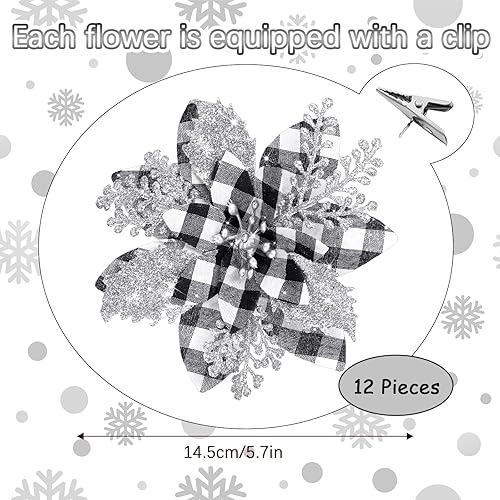 Miniatura 9 de Flores de Pascua artificiales de 5.7 pulgadas con purpurina y clips para árbol de Navidad, decoración de flores de pascuas (dorado, 12 piezas)