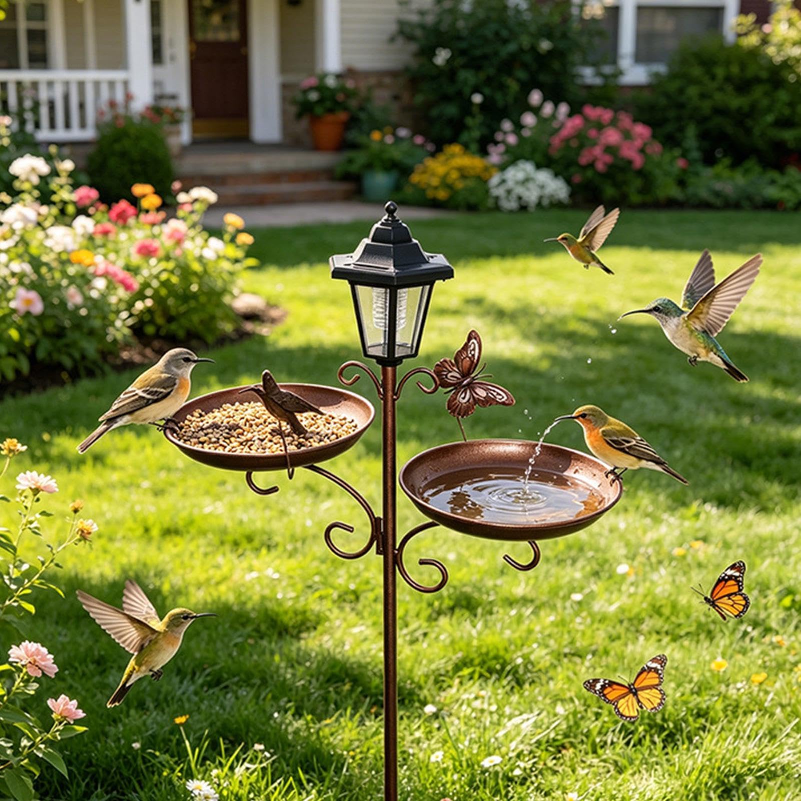 Vasca Per Uccelli Da Esterno Vassoio Abbeveratoio A Energia Solare Con Luce | Mangiatoia Multifunzione adatto a Giardino Balcone Patio Cortile Esterno Prato Terrazza