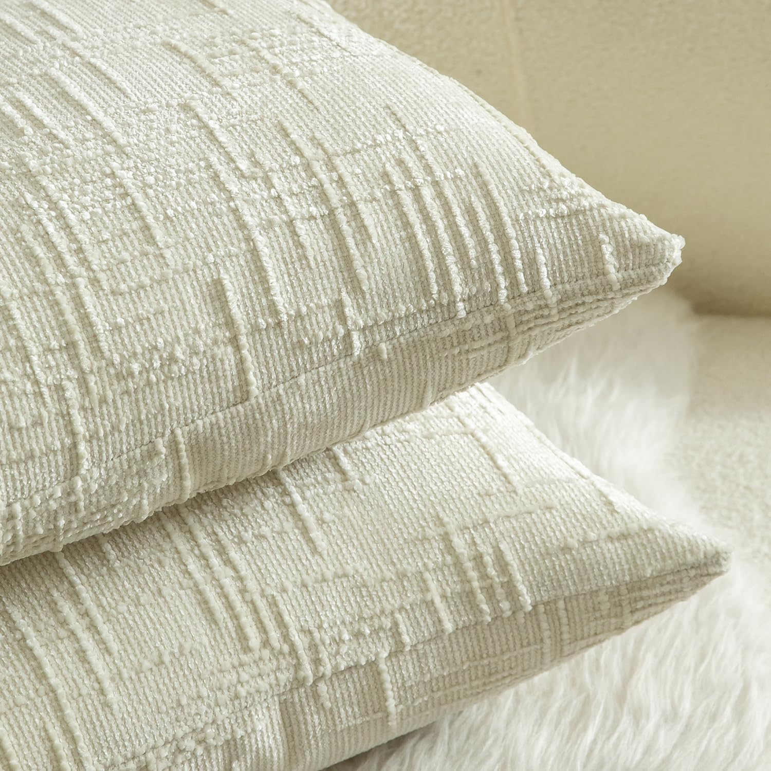 MANDIOO Pack of 2 Soft Chenille Textured Throw Pillow Covers Square Accent Solid Decorative Cushion Cover Cozy Farmhouse Pillow Case for Couch Sofa Bed Living Room 16x16 Inch Cream White - Image 7