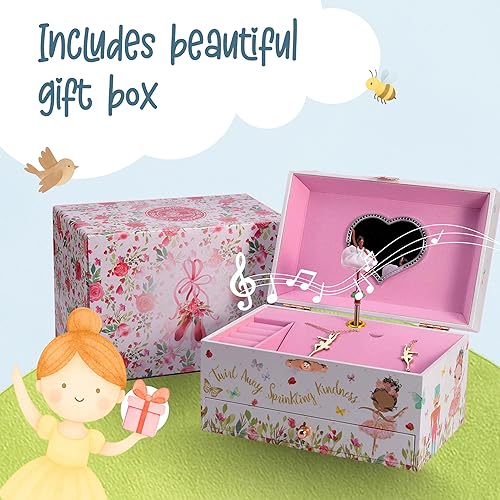 Miniatura 7 de The Memory Building Company Joyero musical de bailarina, melodía clásica, organizador de almacenamiento para niños de 6 a 12 años, construcción de