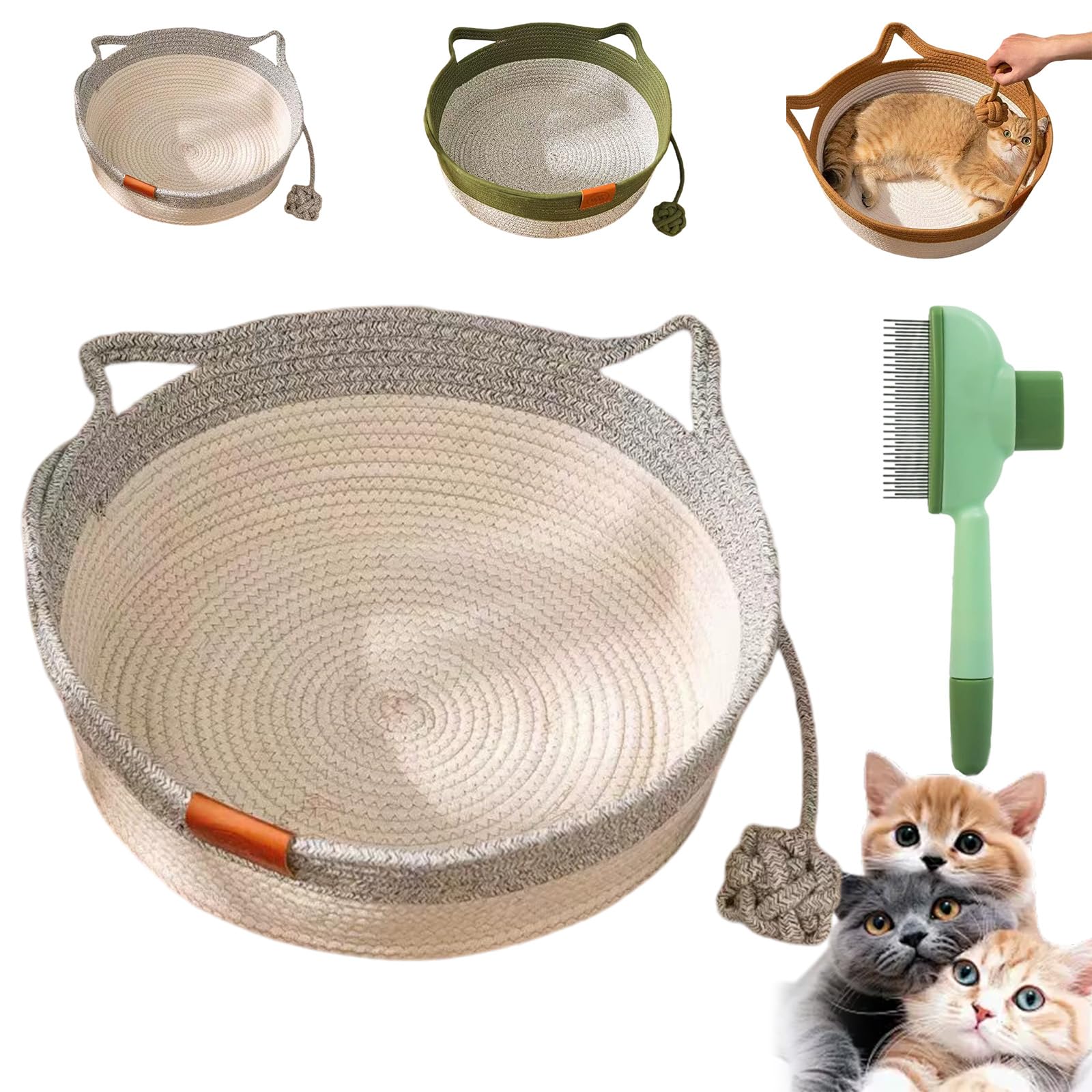 Stimulicat Cat Bed Rope Cotton, 2025 New Handwoven Instinct Basket for Cats, Breathable Durable Cat Scratch Pad Bed with Toy Tail, Washable Easy to Clean, for Small & Large Cats & Dogs (Large-03#)