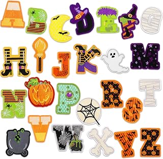 Whaline 26Pcs Halloween Iron-On Sew-On Patches Cartoon A to Z Letter Heat Transfer Iron Patches Cute Alphabets Embroidered Cloth Patches Iron on Letters for Clothing Fabric DIY Craft Decor