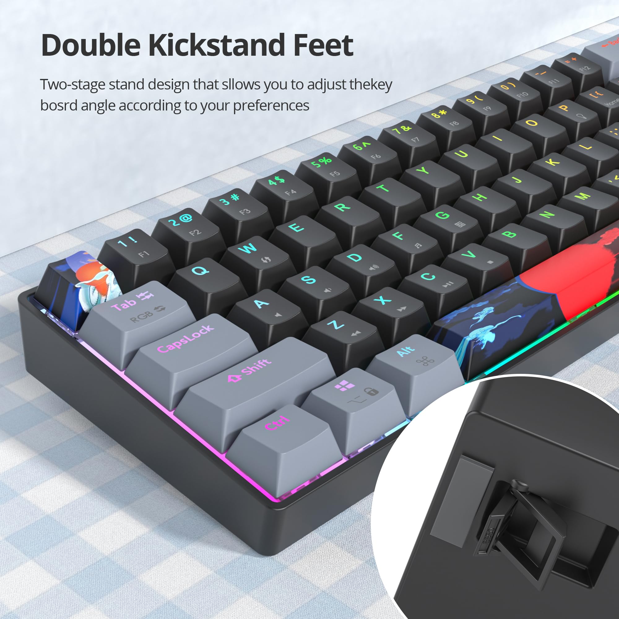 Teclado Mecánico 60%，American QWERTY Layout 68 Teclas Teclado Gaming Retroiluminado RGB, Cableado PBT Keycaps, Compatible con PS5/PS4/Xbox