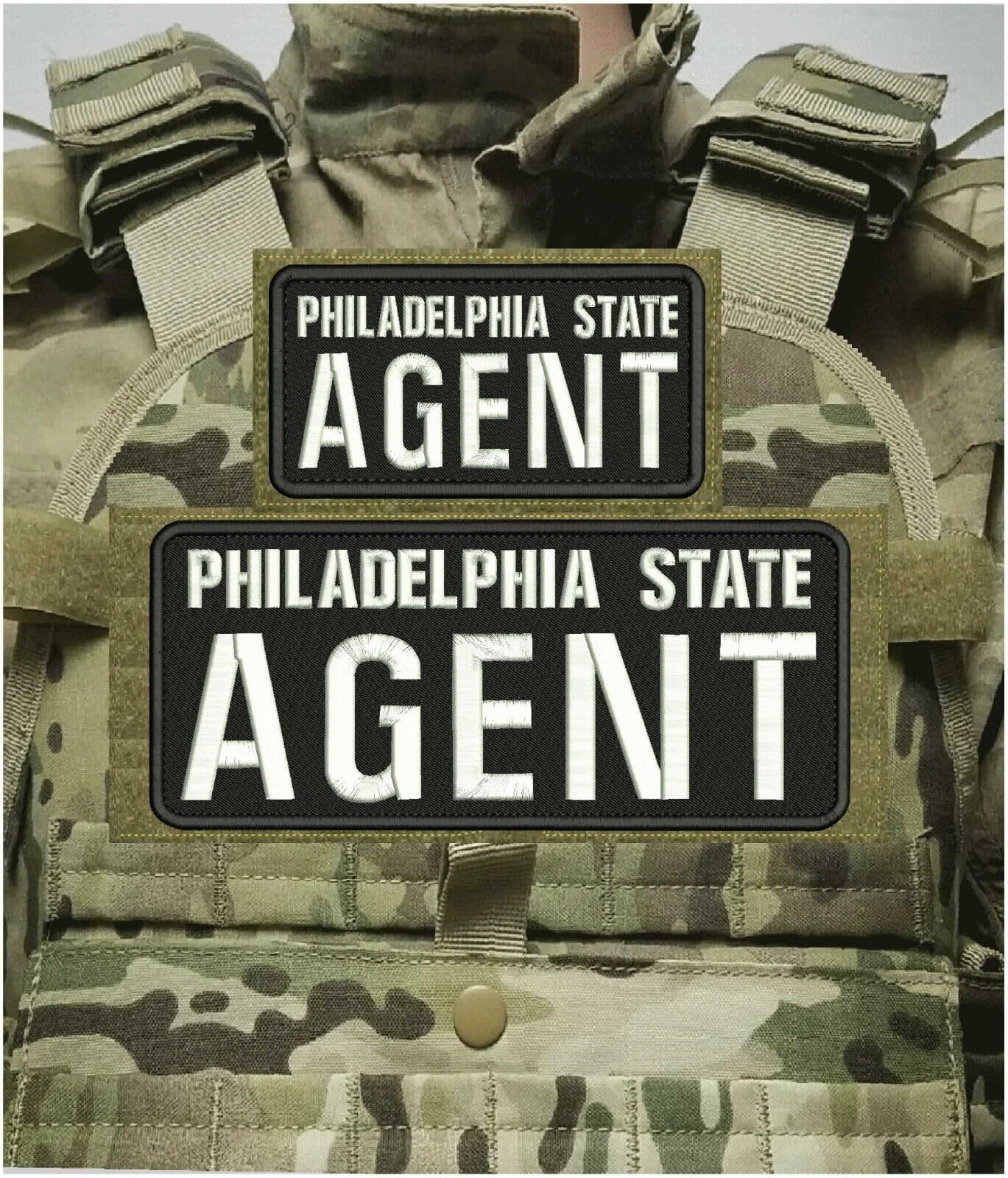 Special Patches for Velcro Patches for Uniform for Philadelphia State A Embroidery Patches 4x10 and 2x5 Hook on Back White Letters Model-Q-X988-2292