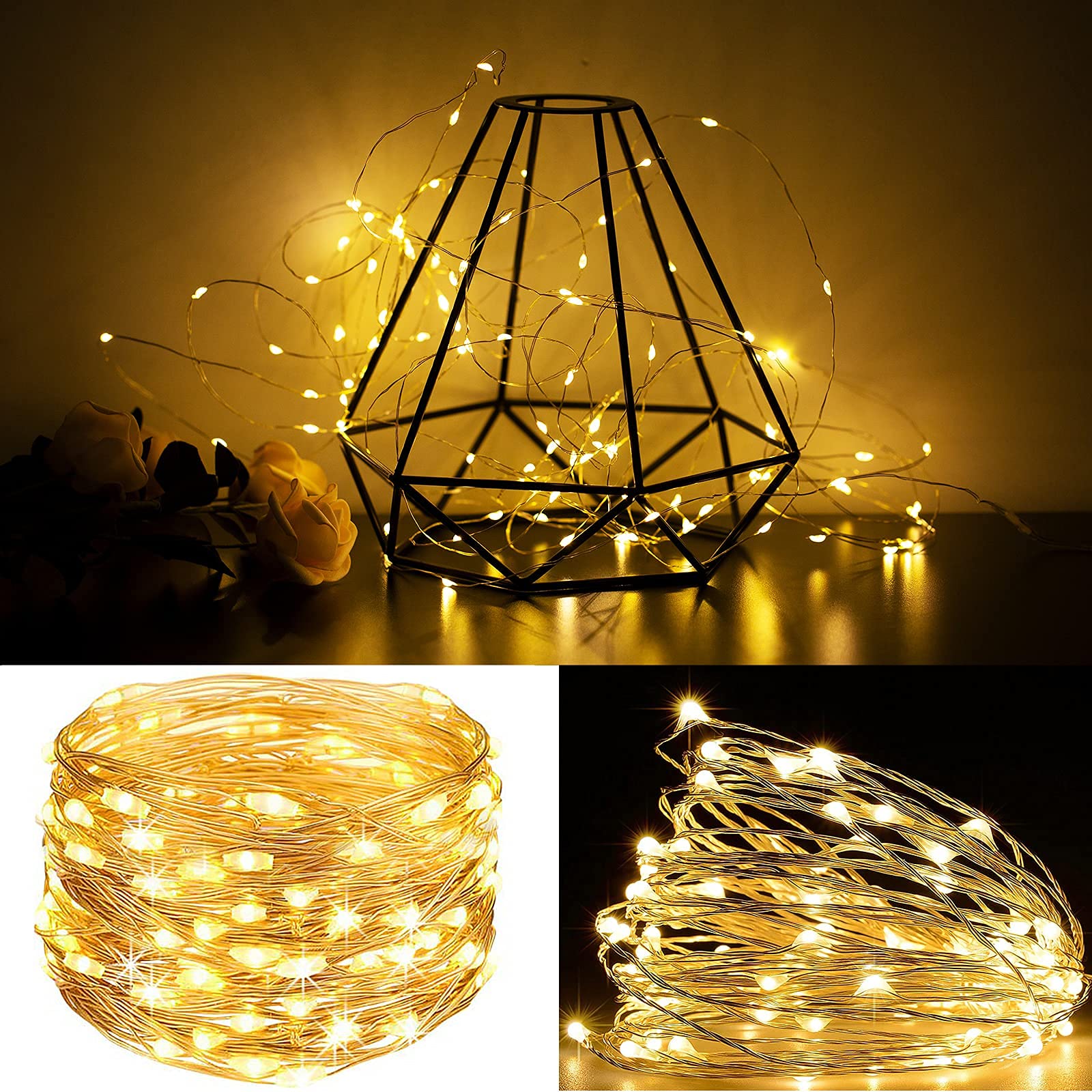 LED Fairy String Light Battery Operated, Fulighture 33ft 100LEDs Copper Wire Waterproof , 2 Modes String Light for Indoor/Outdoor, Bedroom Patio Party Valentine's Wedding Decorative, Warm White