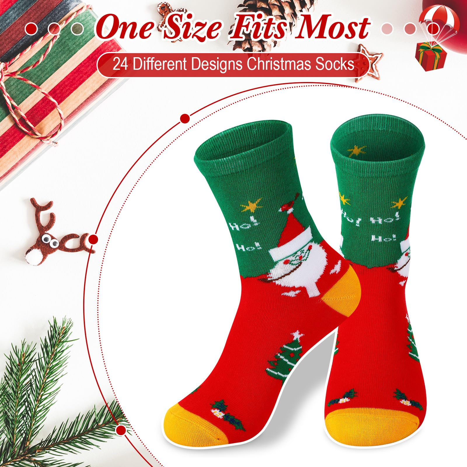 SATINIOR 24 Paia Calze di Natale Calzini Natalizi al Polpaccio Calze di Natale Colorate Divertenti Donna Uomo Adulti Unisex