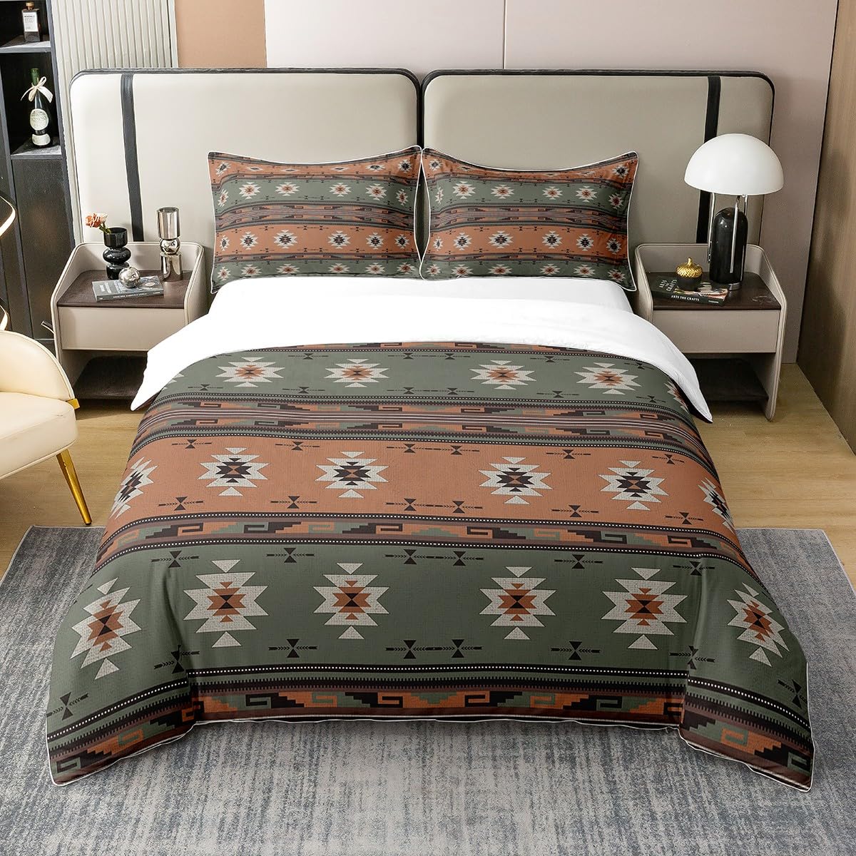 Southwestern Bedding Duvet Cover Set 100% Cotton King Size Geometric Pattern Bedding Set Decor Native American Design Comforter Cover Set Tribal