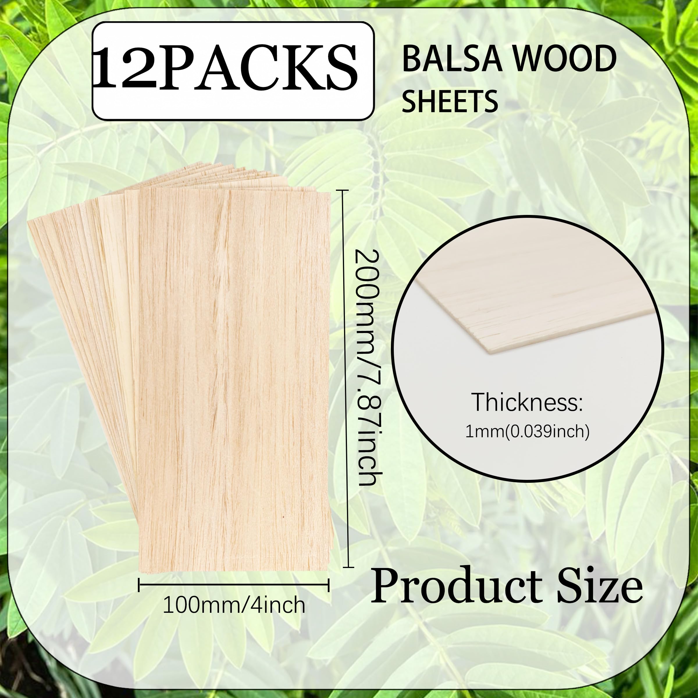 12 Pack Balsa Wood Sheets, 200x100x1mm Balsa Wood Thin, BalsaWood Board for Home Decoration Arts, DIY Crafts Projects - Image 2