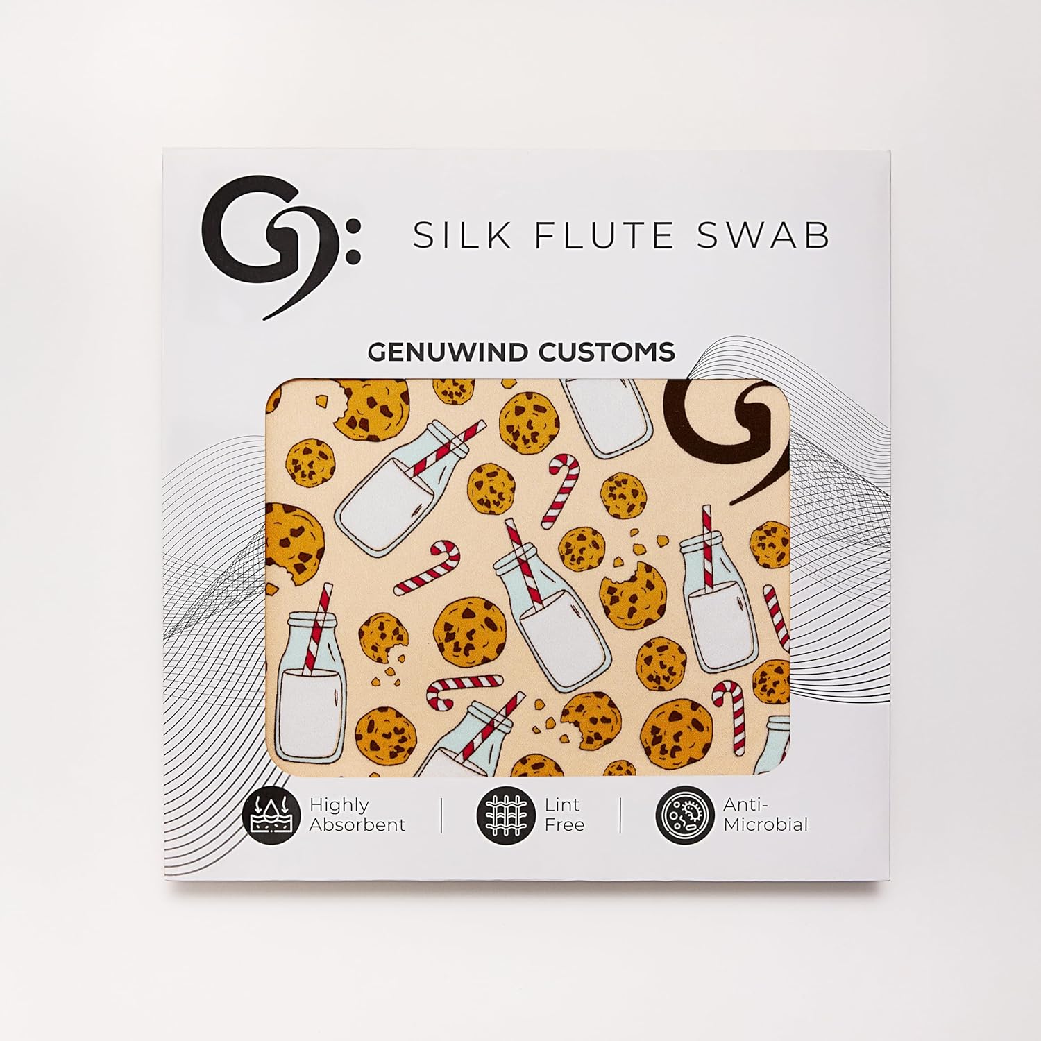 Silk C Flute Swab | 100% Pure Mulberry Silk | Safe & Gentle on Flutes | Non-Treated for Enhanced Absorption & Drying | Premium Stitching | 10”x10” (Cookies, 10"x10")