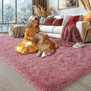 KING DARE Area Rugs 4x6 Blush, Washable Plush Fuzzy Shaggy Non-Slip Soft Fluffy Carpet for Bedroom Living Room Dorm Playroom Kids Room, Modern Home Decor Aesthetic