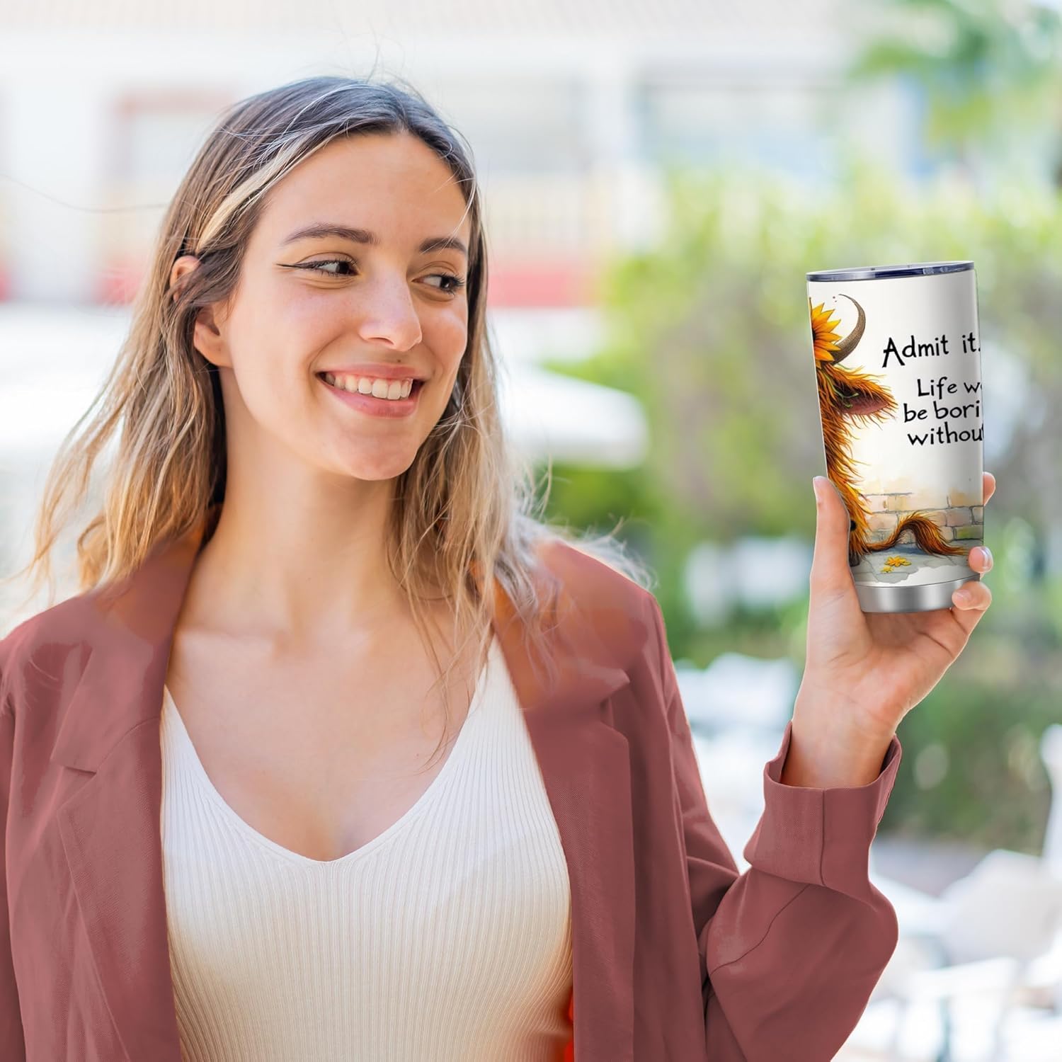 ATHAND Highland Cow and Sunflowers Tumblers,Admit It,Life Would Be Borimg without Me 20 Oz Insulated Stainless Steel Vacuum Tumbler,Travel Coffee Mugs,Birthday Gift for Women,Men,Boy,Girls,1 Pcs - Image 7