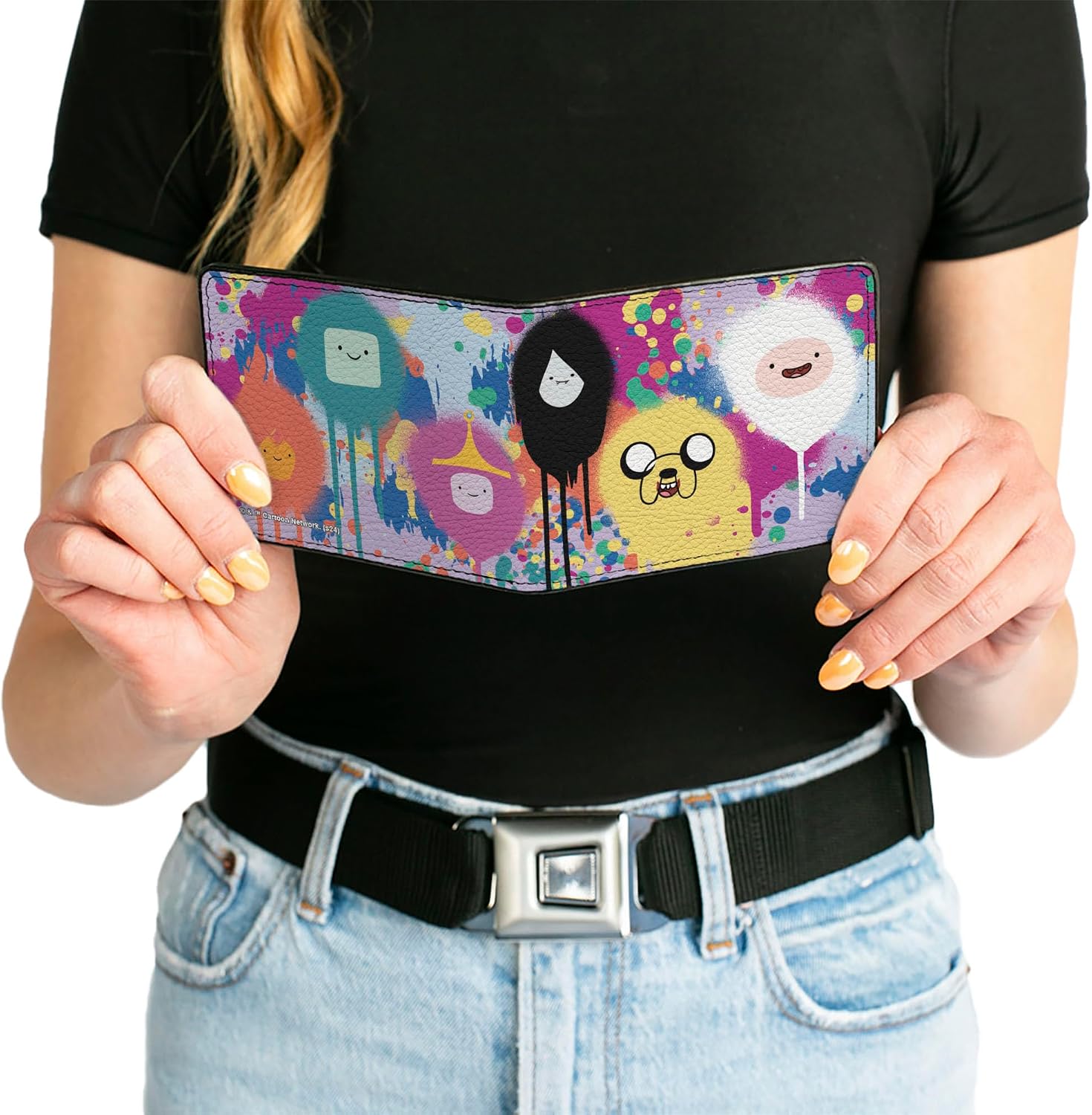 Buckle-Down Cartoon Network Wallet, Bifold, Adventure Time Characters Spray Paint Expressions Multi Color, Vegan Leather