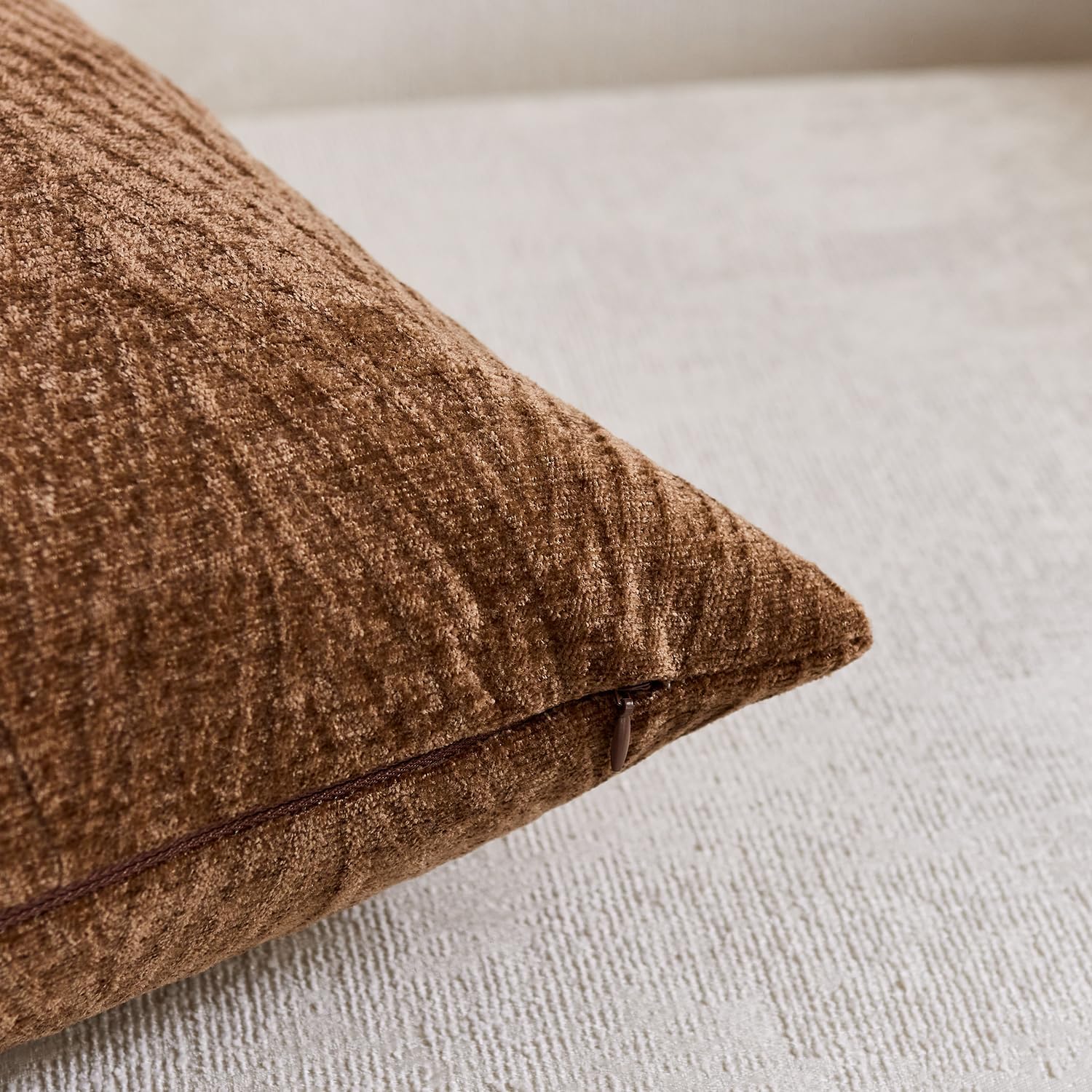 Spring Pillow Covers 24x24 Inch Set of 2, Soft Decorative Throw Pillow Covers with Leaves Texture, Hidden Zipper for Home Sofa Bed Couch (Dark Brown, 24" x 24" (Pack of 2))