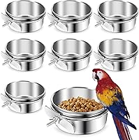 ToLanbbt 8-Pack Stainless Steel Bird Food & Water Bowls with Clamp Holders - Rustproof Parrot Feeders for Cockatiels, Conures, Budgies, Lovebirds & Small Pets