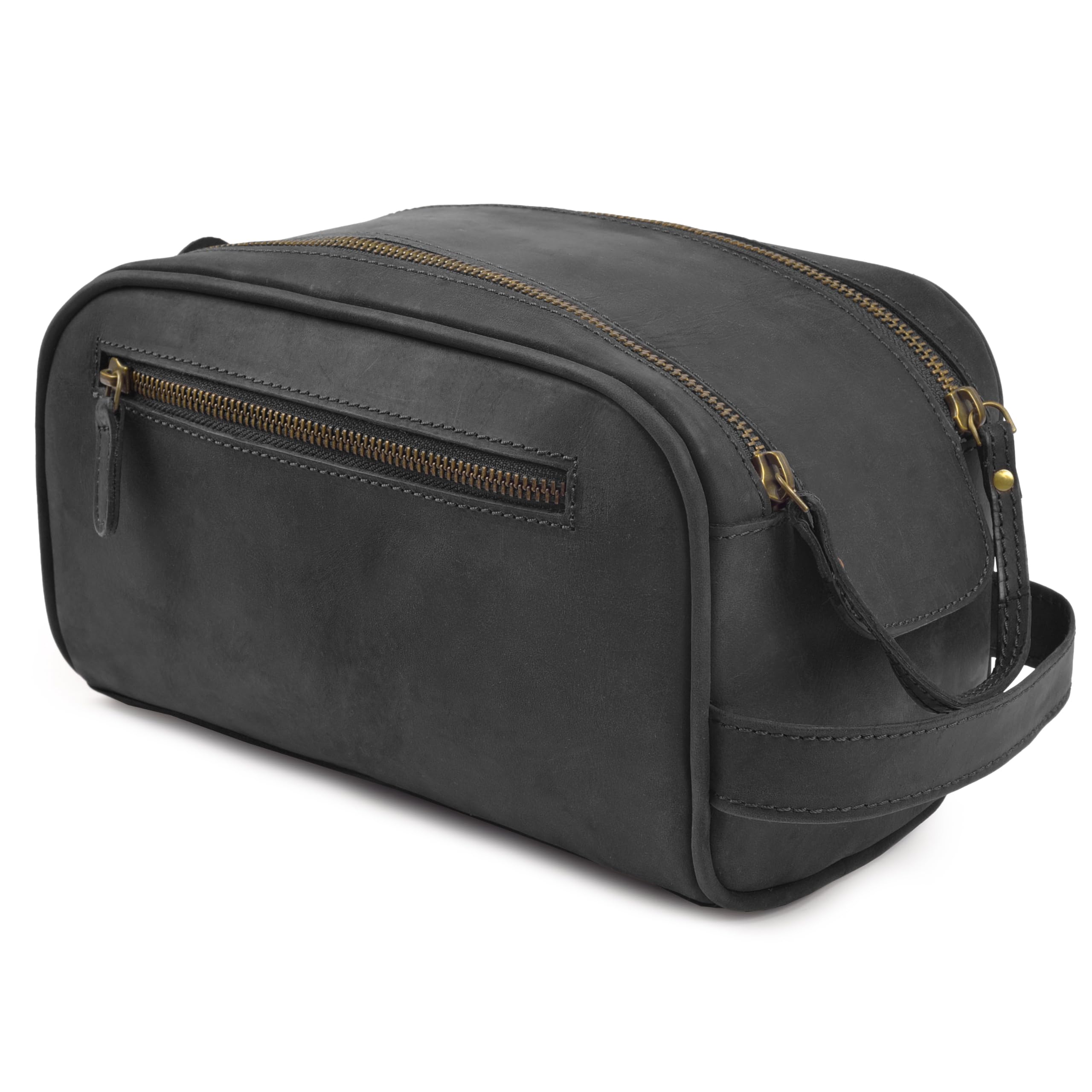 VDS Beauty case in pelle unisex, Nero , 6"H x 10"L x 6"W, Vintage