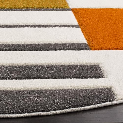 Vista 46 de SAFAVIEH Alfombra de área de 8 x 10 pies – Colección Hollywood – Grande – Marfil y azul pavo real, diseño moderno de mediados de siglo, no desprende