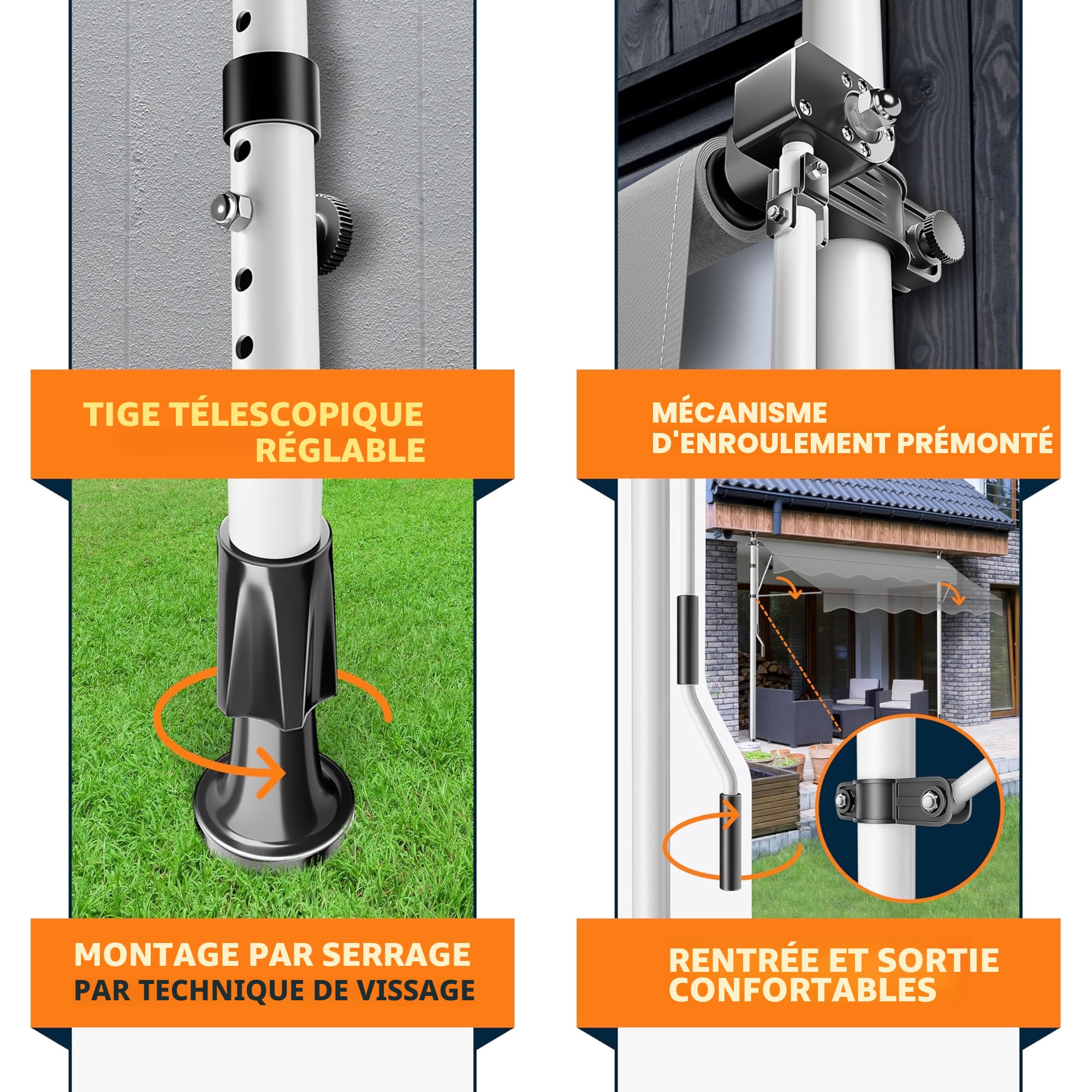 KESSER® Store banne avec manivelle pour Balcon | Store pour Balcon sans Trous à percer, résistant aux UV, réglable en Hauteur, Hydrofuge, protège du Soleil, Toit de terrasse (150cm, Gris)