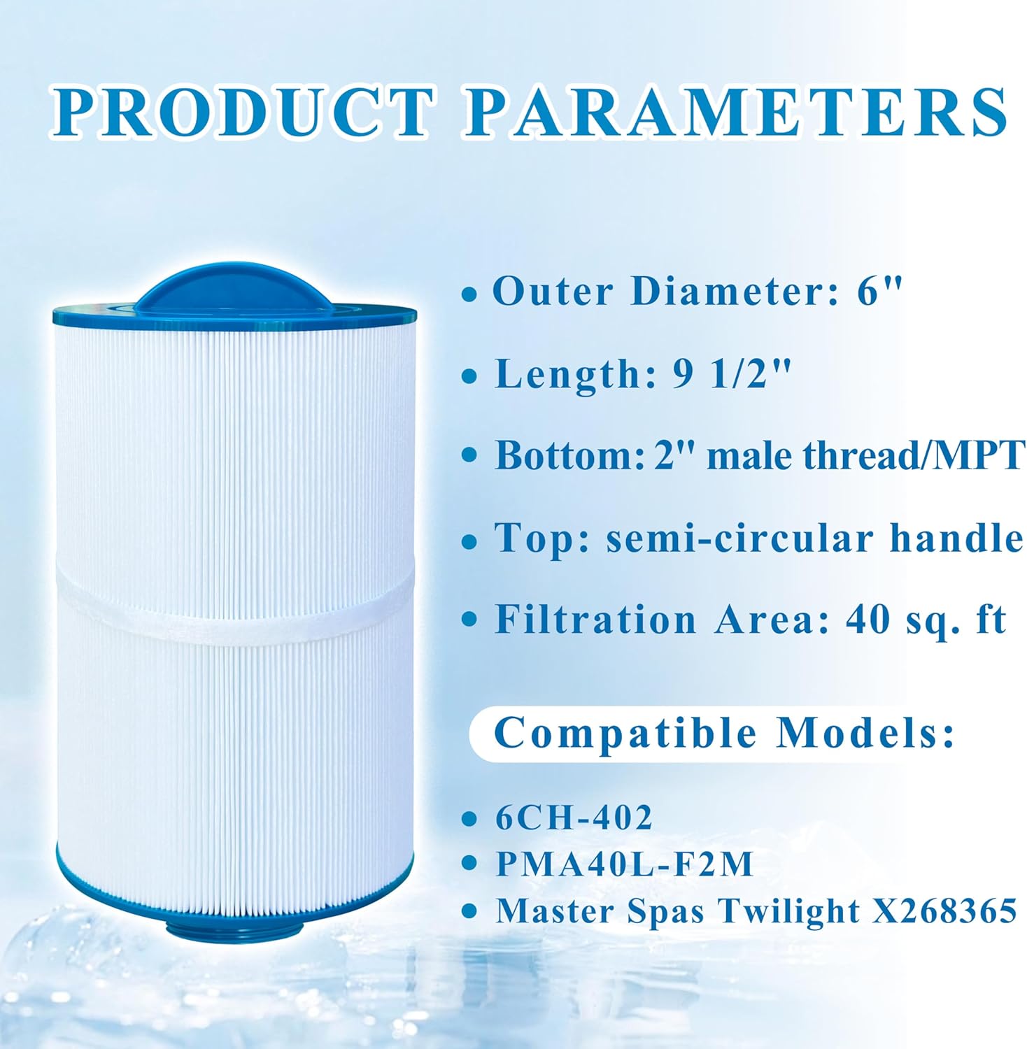 Spa Filter Compatible with 6CH-402, Master Spas Twilight X268365, X268543, X26851, X268514, PMA40L-F2M, 40 sq. ft, 2 Pack