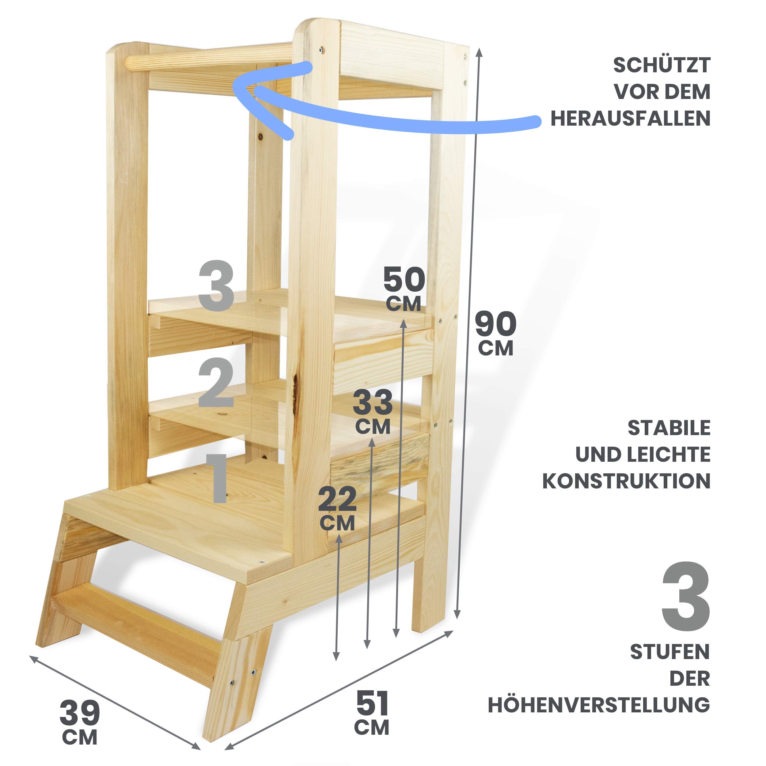 KIDUKU® Leren toren van hout | kinderkruk voor kinderen vanaf de stahouder | leertoren voor de hoogste veiligheid | leertoren voor meisjes en jongens