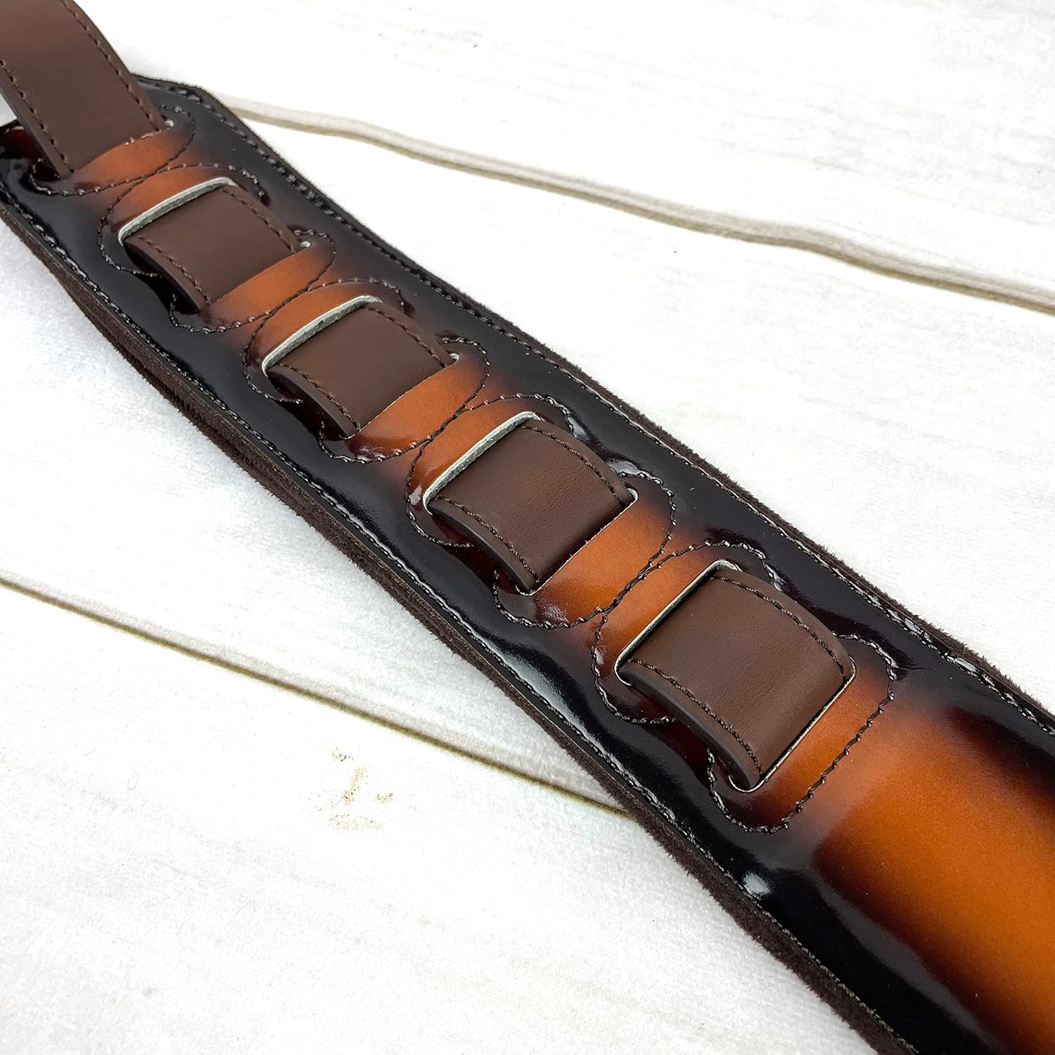 Walker & Williams GR-01 Sunburst Finish Guitar Strap with Pick Pockets & Padded Velour Back For Acoustic, Electric, And Bass Guitars