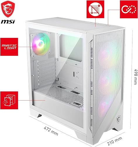 MSI MAG FORGE 320R AIRFLOW Mid-Tower PC Case - ATX Capacity, up to 390mm RTX 40 GPU Support, 4 x 120mm ARGB Fans, Magnetic Dust Filters, Tempered Glass, 1-6 ARGB Control Board, USB 3.2 Gen 1 Type-A - 3