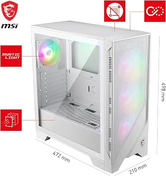 MSI MAG Forge 320R Airflow White Mid-Tower Computer Case - ATX Capacity, RTX 40 GPU Support, ARGB Fan, Magnetic Dust Filter, Toughened Glass, 1-6 ARGB Hub, USB 3.2 Generation 1 Type A