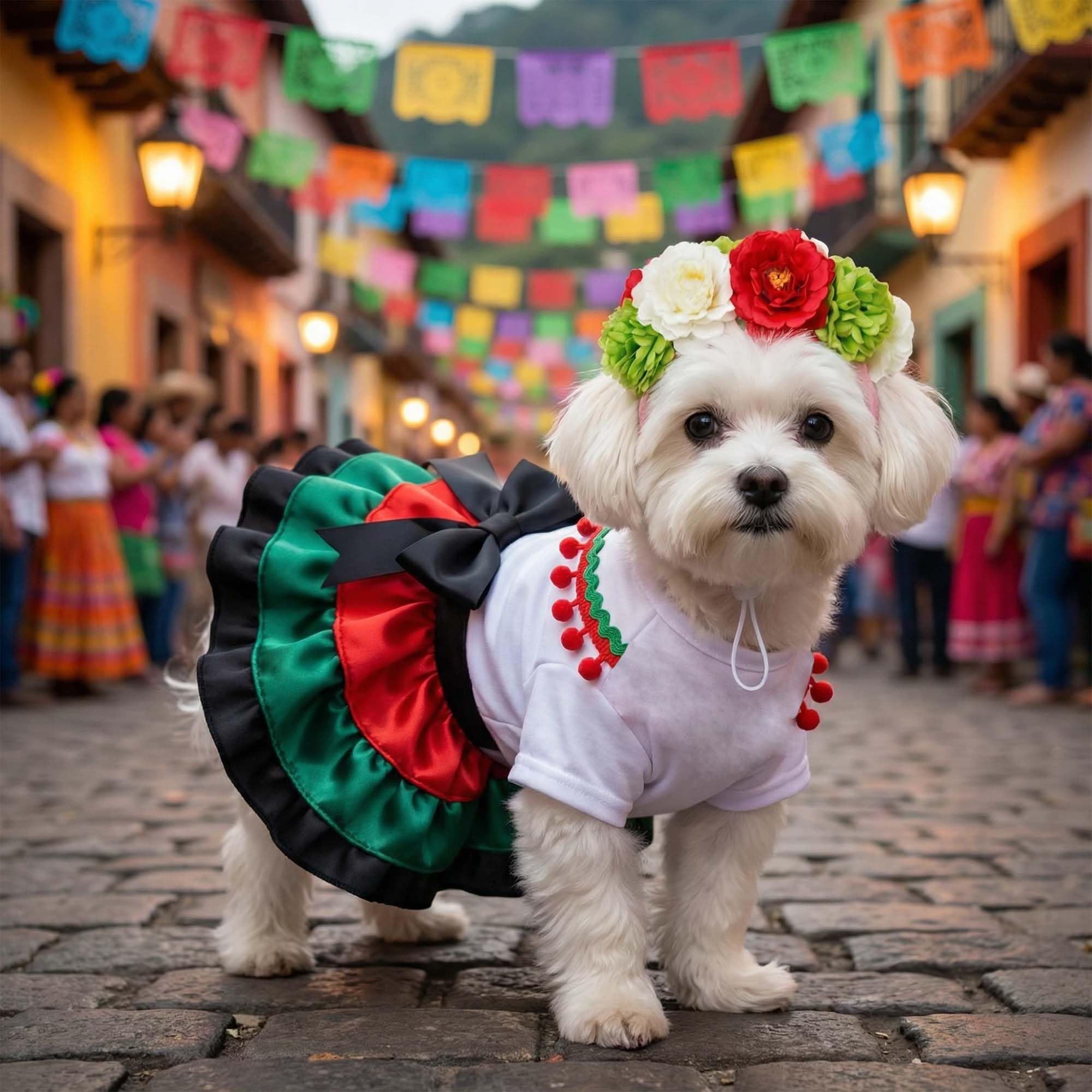 China Poblana Dog Mexican Dress with Pet Flower Crown Headband,Traditional Vestidos para Perras Mexicanos Cinco de Mayo Dog Dress Day of The Dead Costume Halloween Outfits,XXL - 3