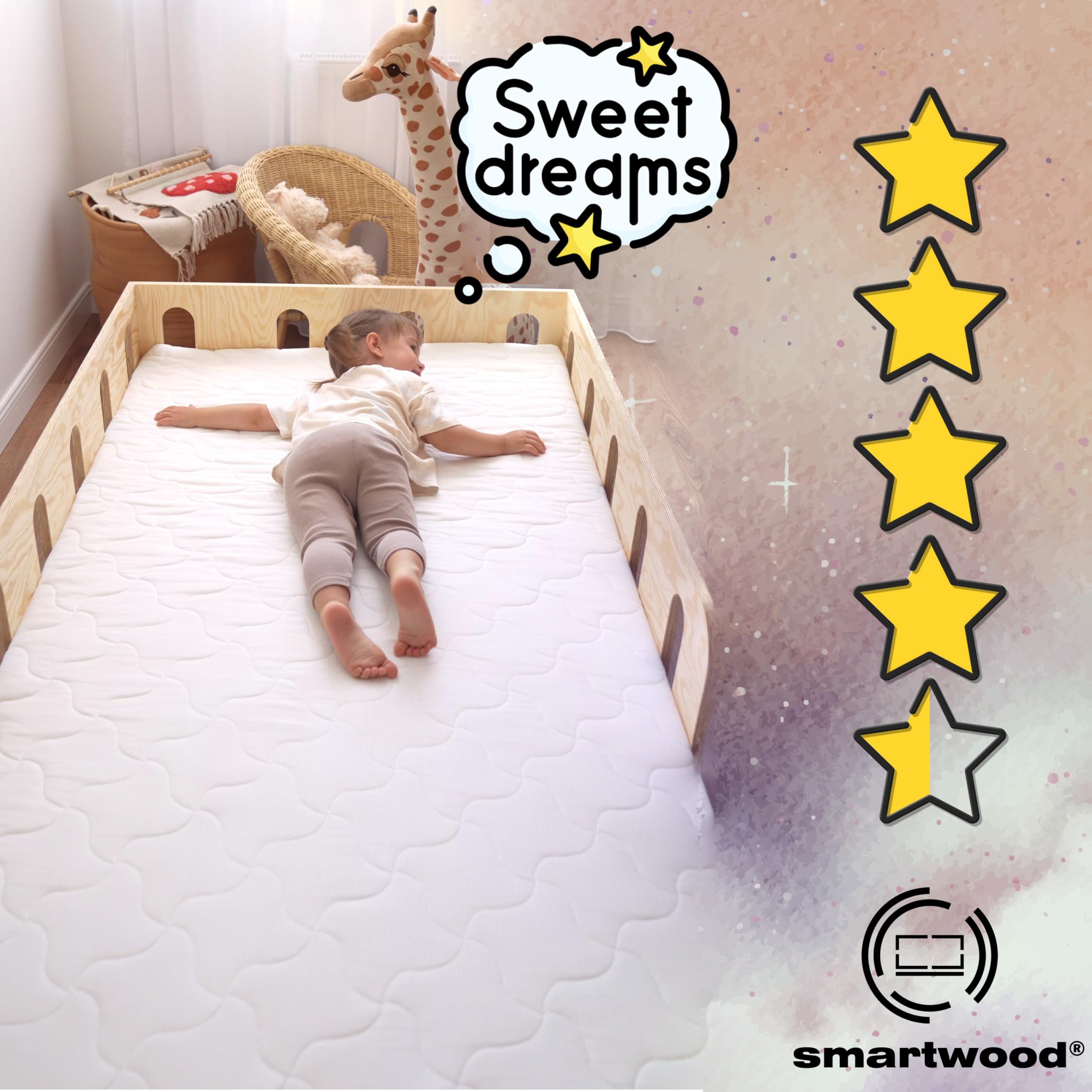 smartwood Materasso 120x200 Bambini 14cm - Schiuma H2 Certificato Oeko-TEX – Reversibile – Rivestimento Lavabile Anti-allergico e Traspirante | Made in EU
